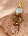 GAS BIJOUX - SAUTOIR SIREINE DORÉE - NACRE - BOIS - QUARTZ