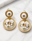GAS BIJOUX - BOUCLES D'OREILLES SEQUINS DORÉES - BLANCHES ET CRISTAUX DORÉES