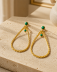 ZAG BIJOUX - BOUCLES D'OREILLES FORME GOUTTES DORÉES ET MALACHITE