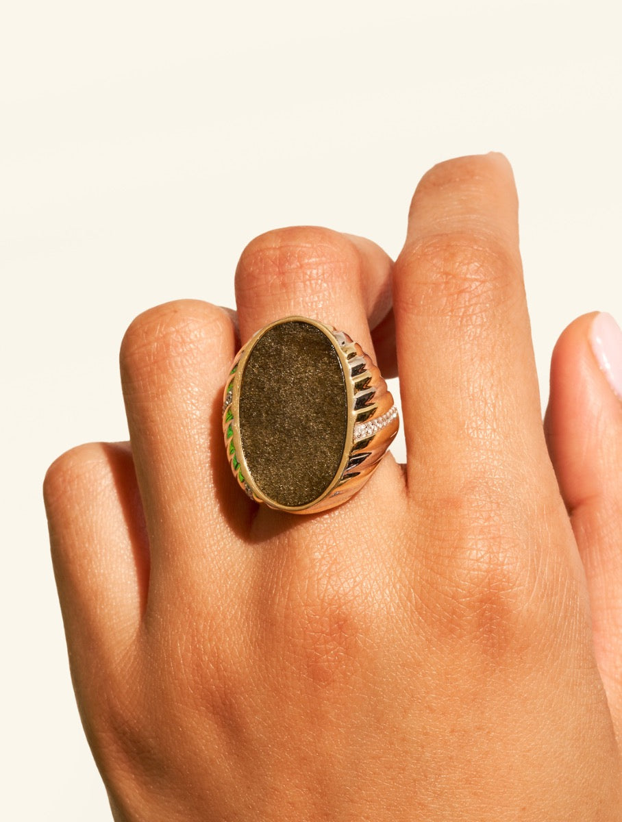 BE MAAD - Bague thème Amara obsidienne dorée