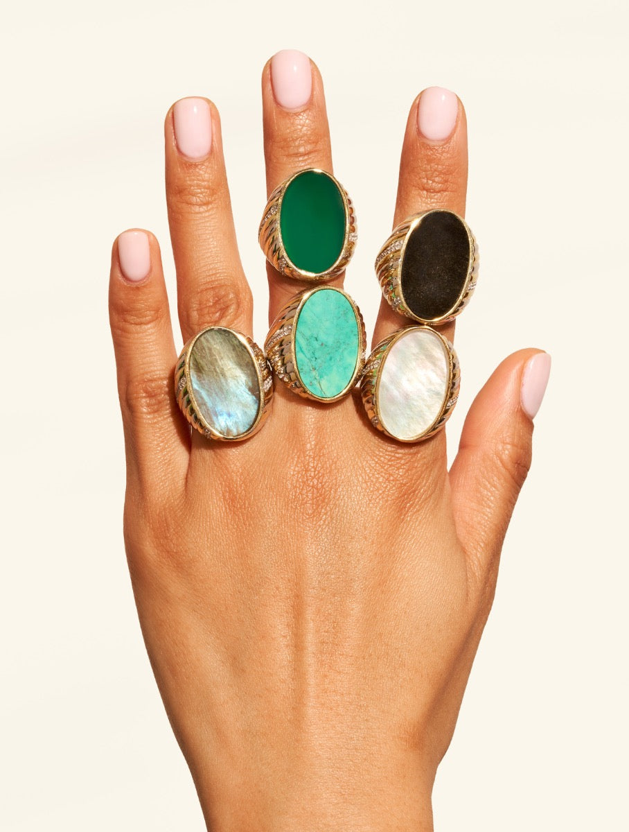 BE MAAD - Bague thème Amara obsidienne dorée