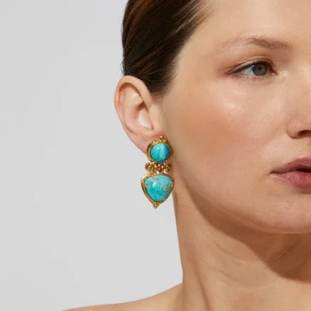 GAS BIJOUX - Boucles d'oreilles Colorado dorées turquoise métal doré à l'or fin