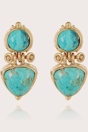 GAS BIJOUX - Boucles d'oreilles Colorado dorées turquoise métal doré à l'or fin