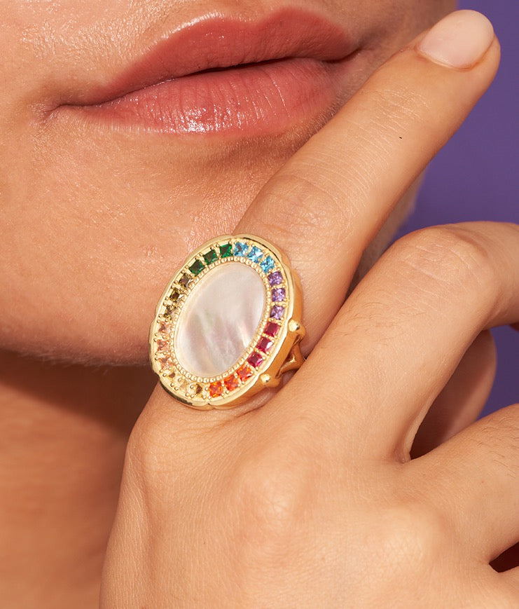 BE MAAD - Bague thème Hera nacre blanche taille 54