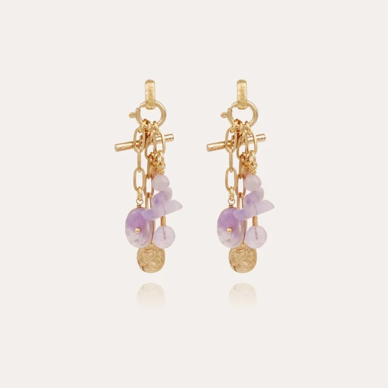 GAS BIJOUX - Boucles d'oreilles Sueno dorées - Améthyste métal doré à l'or fin