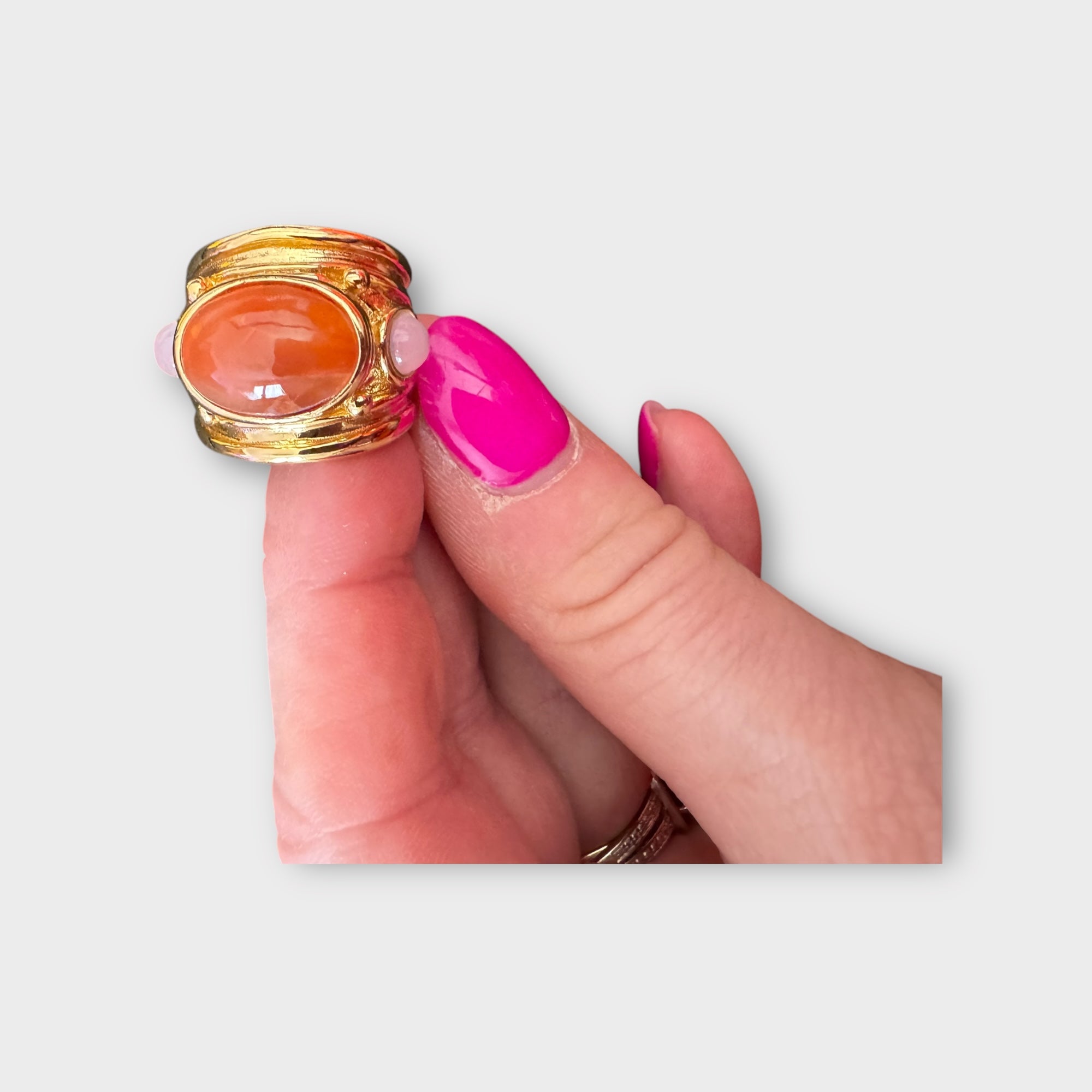 GAS BIJOUX - Bague SIMONE DORÉE - Cornaline et Quartz rose - Taille M