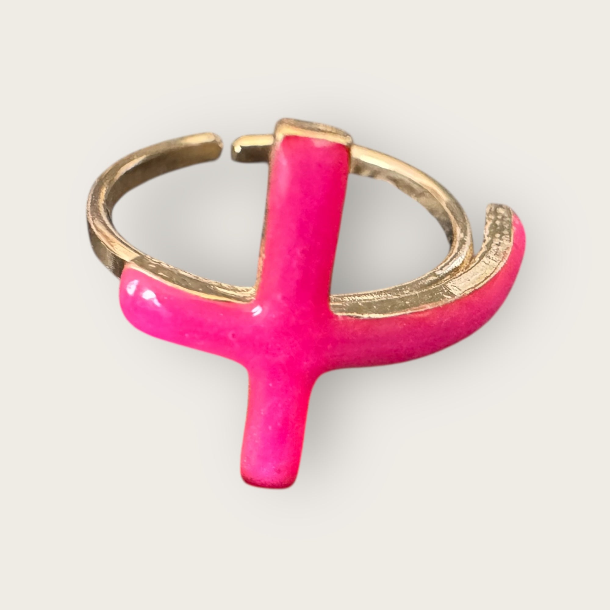 Mademoiselle OUPS - Bague CORPUS CRAZY - grande croix émaillée - ROSE FLUO