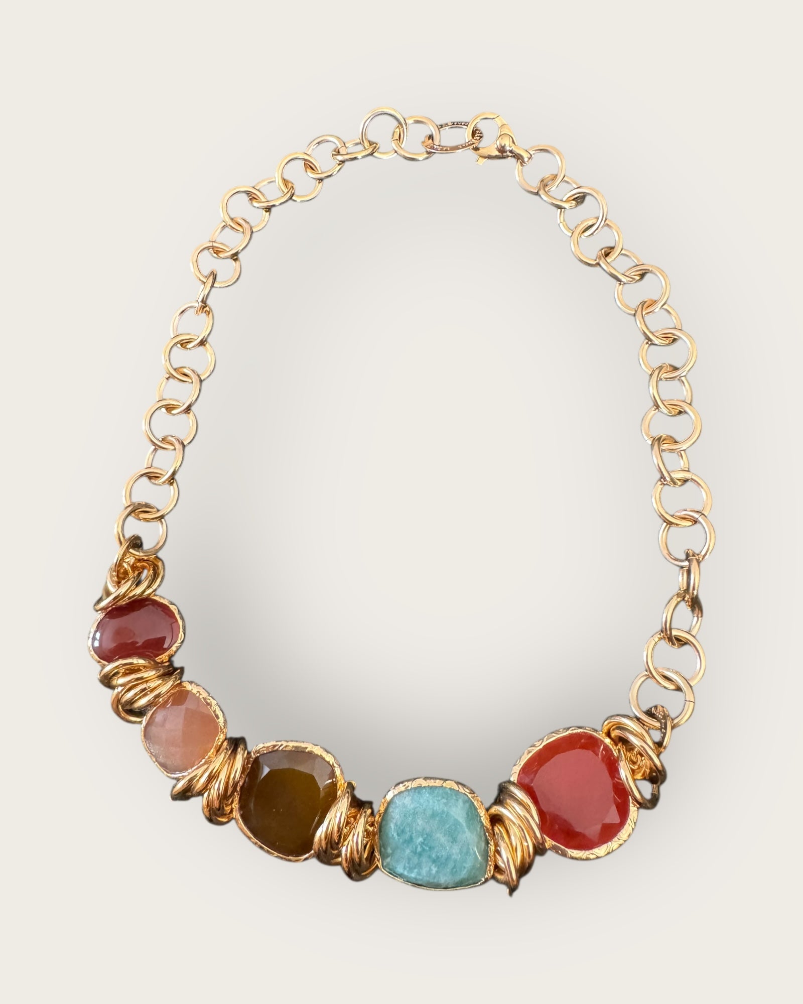 GAS BIJOUX - Collier SIRENA doré à l'or fin - Cornaline, quartz rose, amazonite
