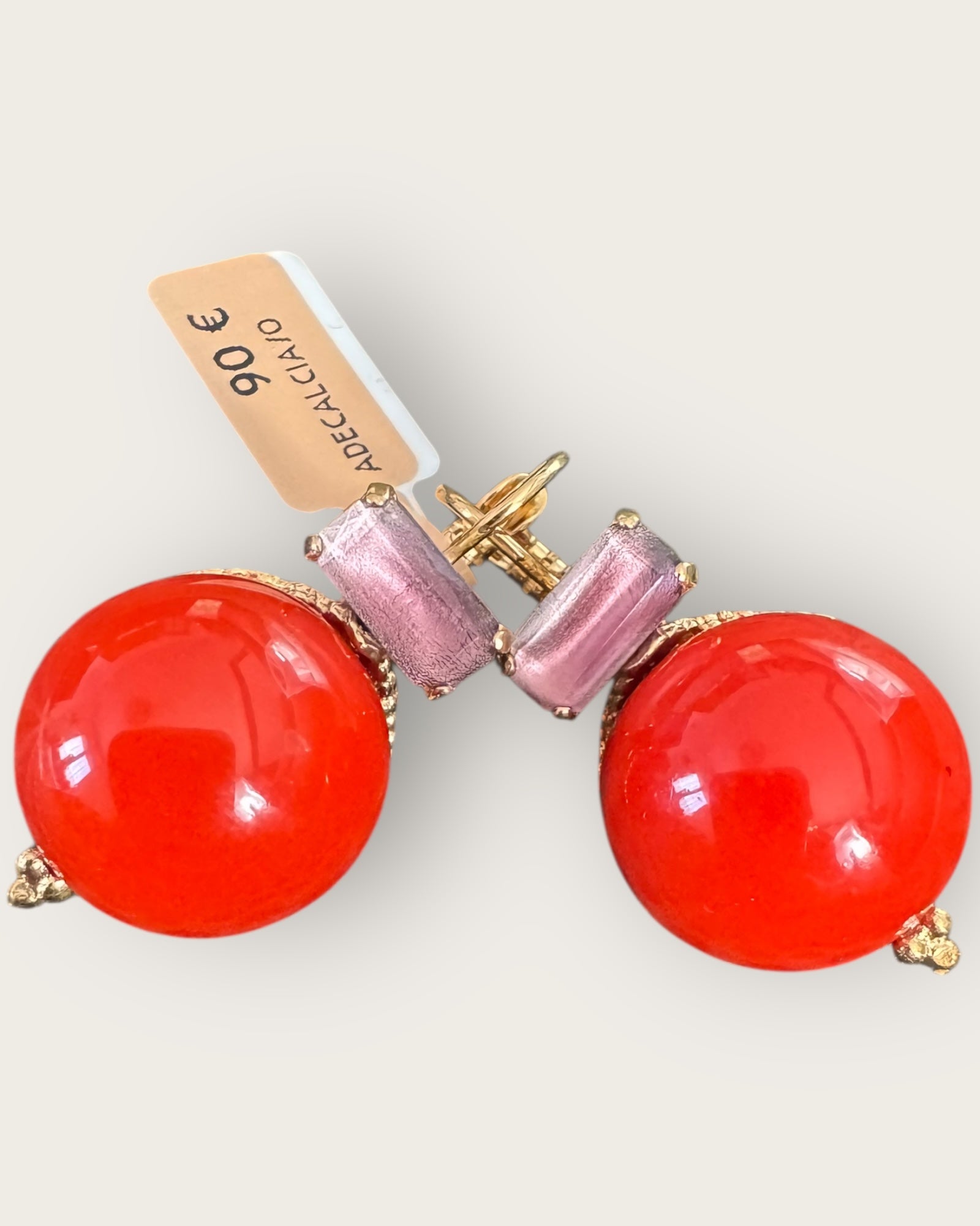 GAS BIJOUX - Boucles d'oreilles DECALCIA dorées à l'or fin - Rouge et cristal mauve