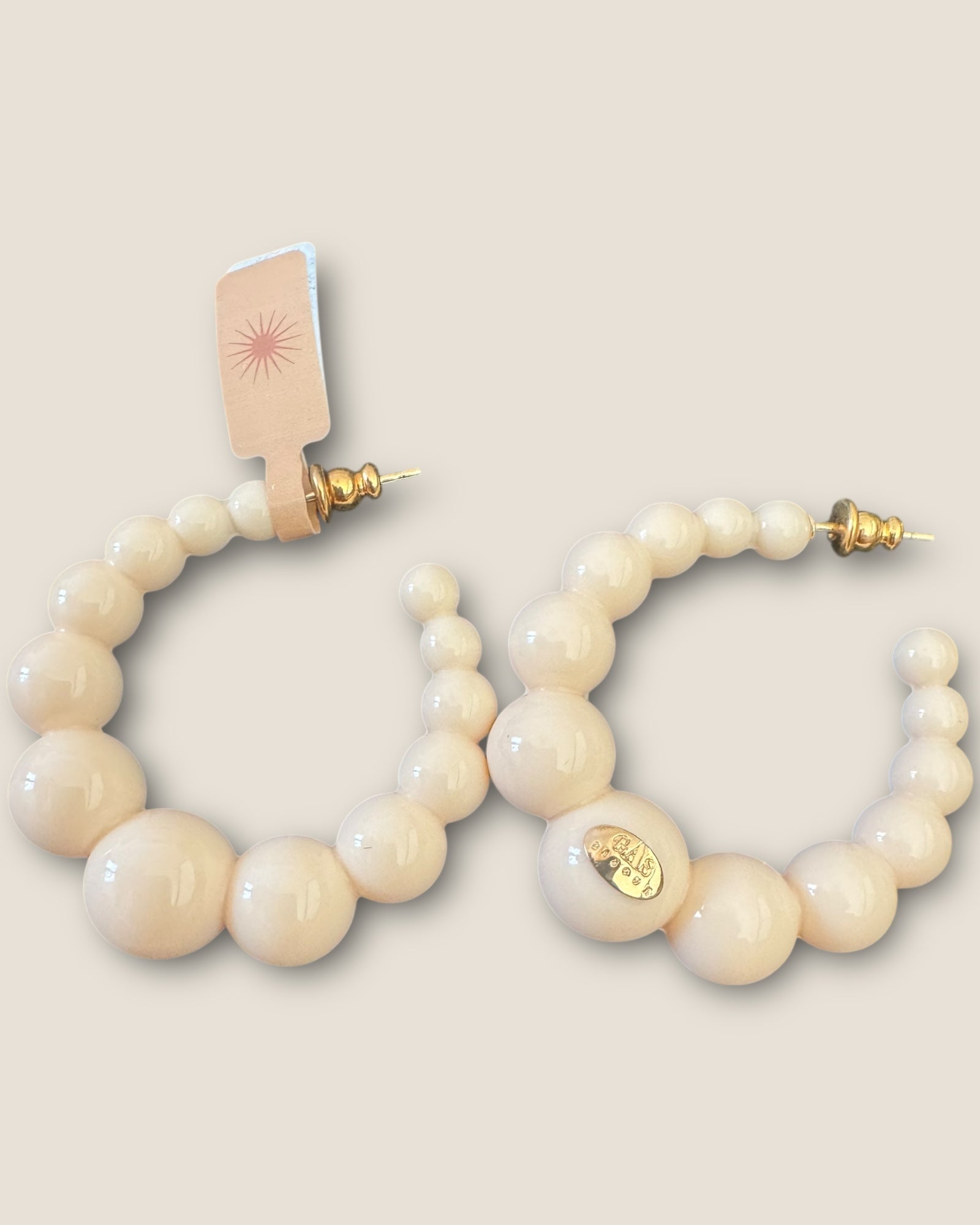 GAS BIJOUX - Boucles d'oreilles créoles Andy petit modèle acétate dorées - Beige
