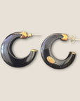 GAS BIJOUX - Boucles d'oreilles créoles ABALONE mini acétate dorées à l' or fin - Noir