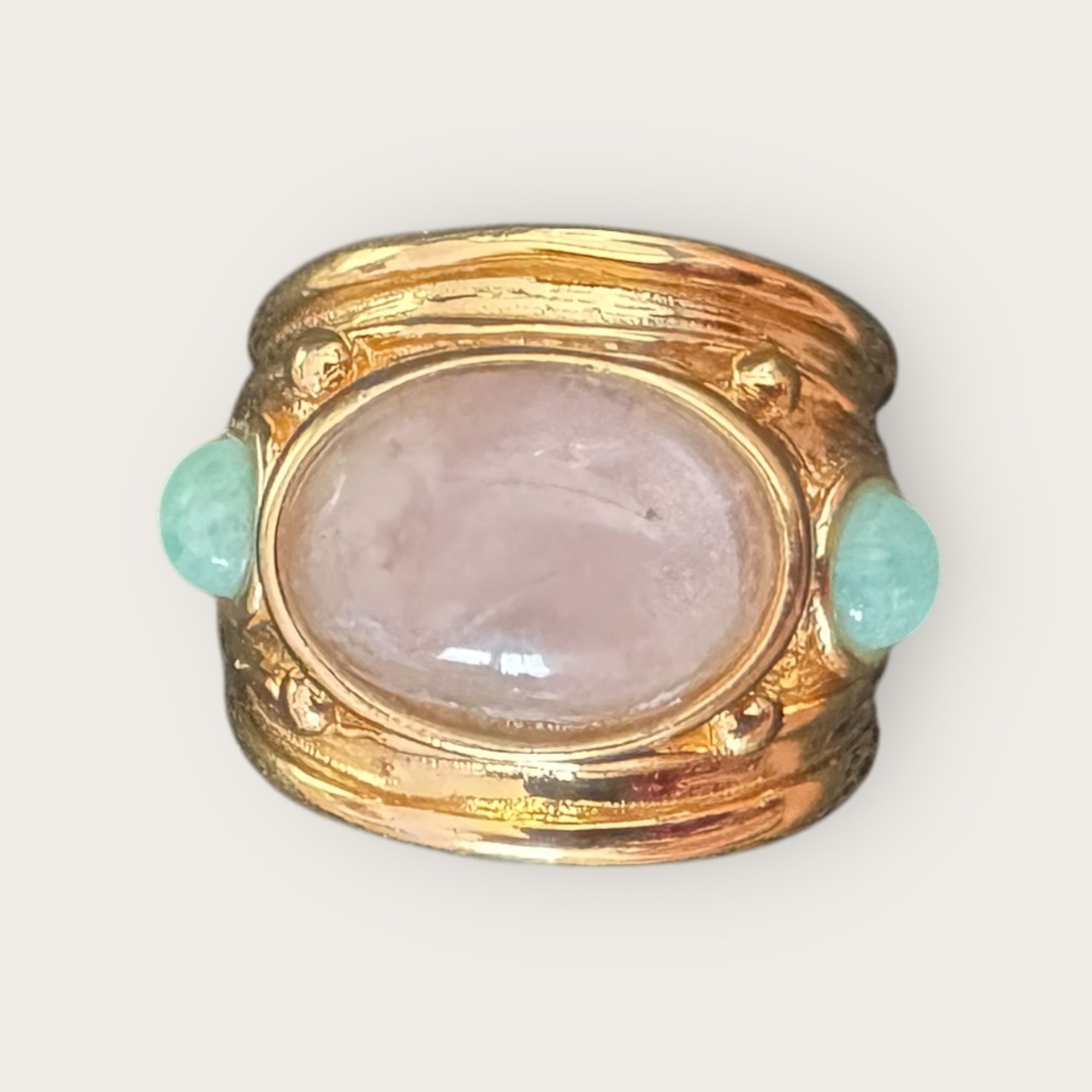 GAS BIJOUX - Bague SIMONE DORÉE - Quartz rose et Amazonite- Taille XL