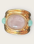 GAS BIJOUX - Bague SIMONE DORÉE - Quartz rose et Amazonite- Taille XL