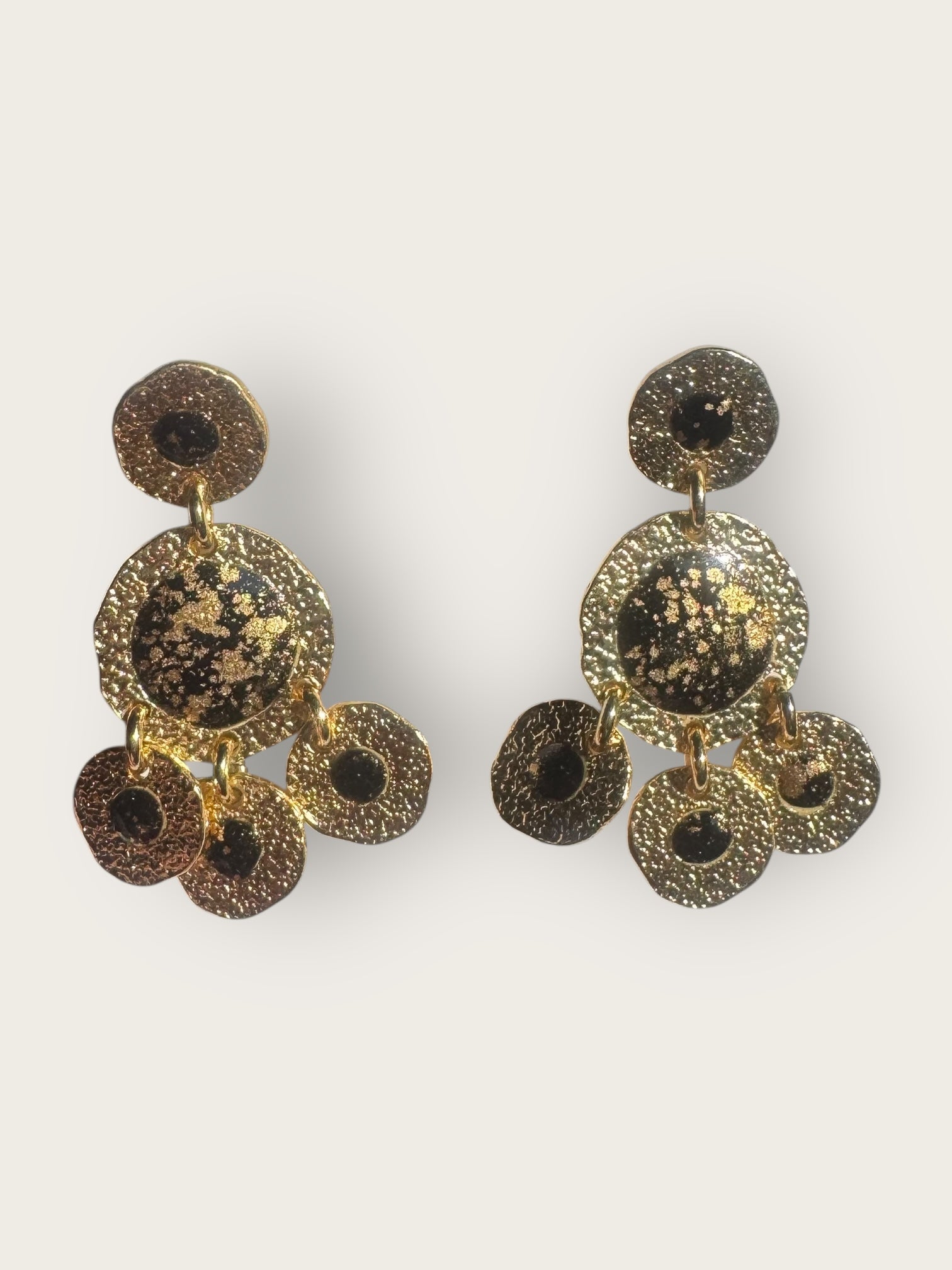 GAS BIJOUX - Boucles d'oreilles SEQUIN ILLUSION deux rangs métal doré à l'or fin
