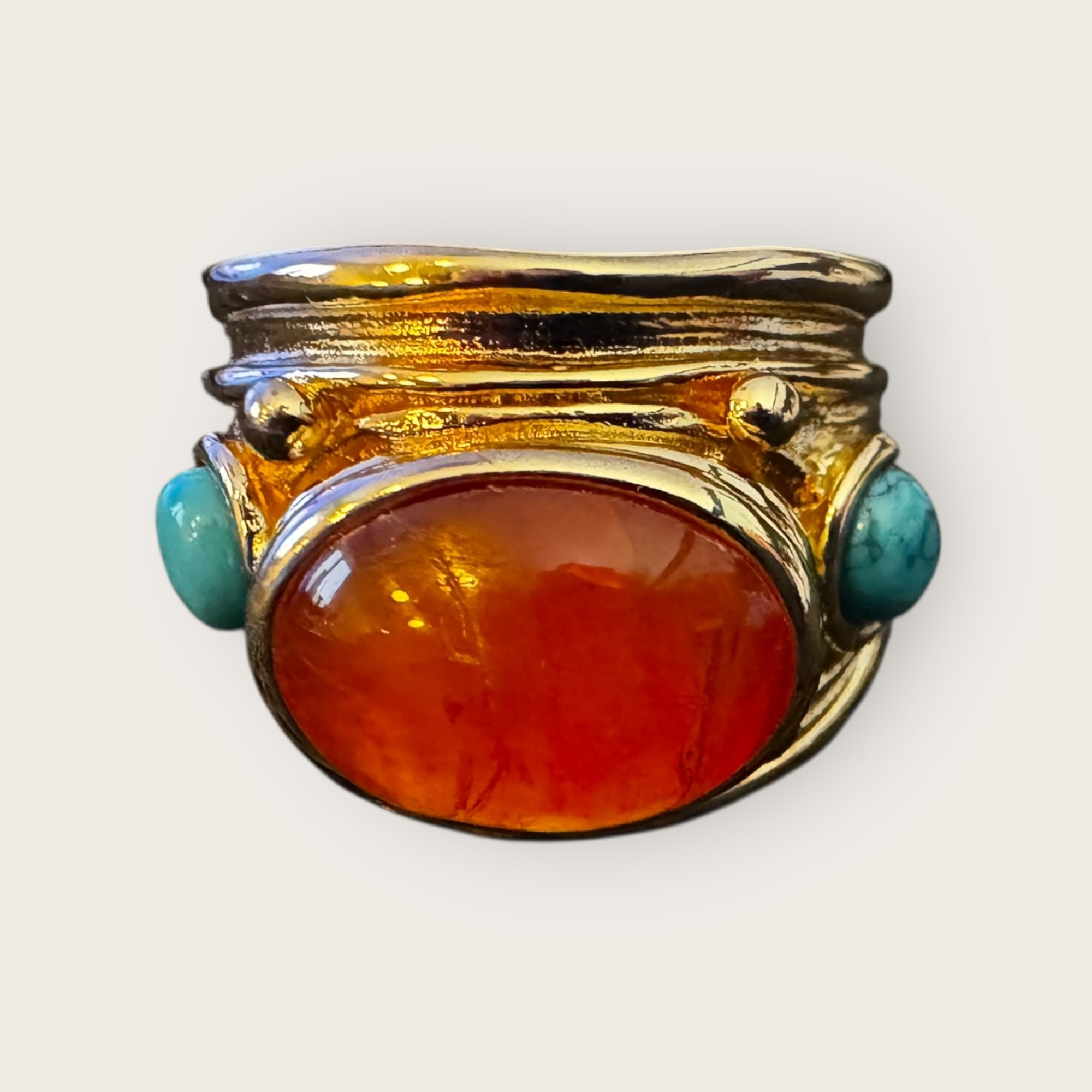 GAS BIJOUX - Bague SIMONE dorée à l'or fin - Cornaline et aventurine - Taille XL