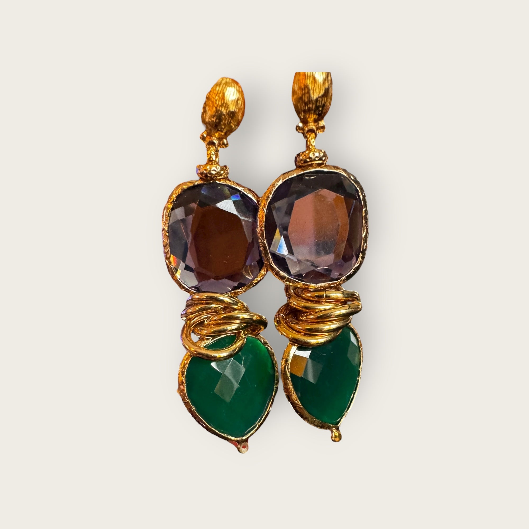 GAS BIJOUX - Boucles d’oreilles SIRENA dorées à l’or fin - Améthyste et Opale verte