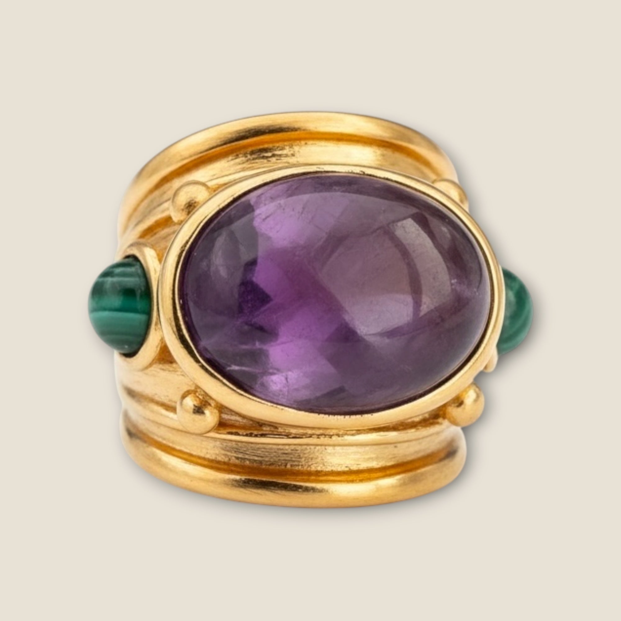 GAS BIJOUX - Bague SIMONE dorée à l'or fin - Améthyste et Malachite Taille M