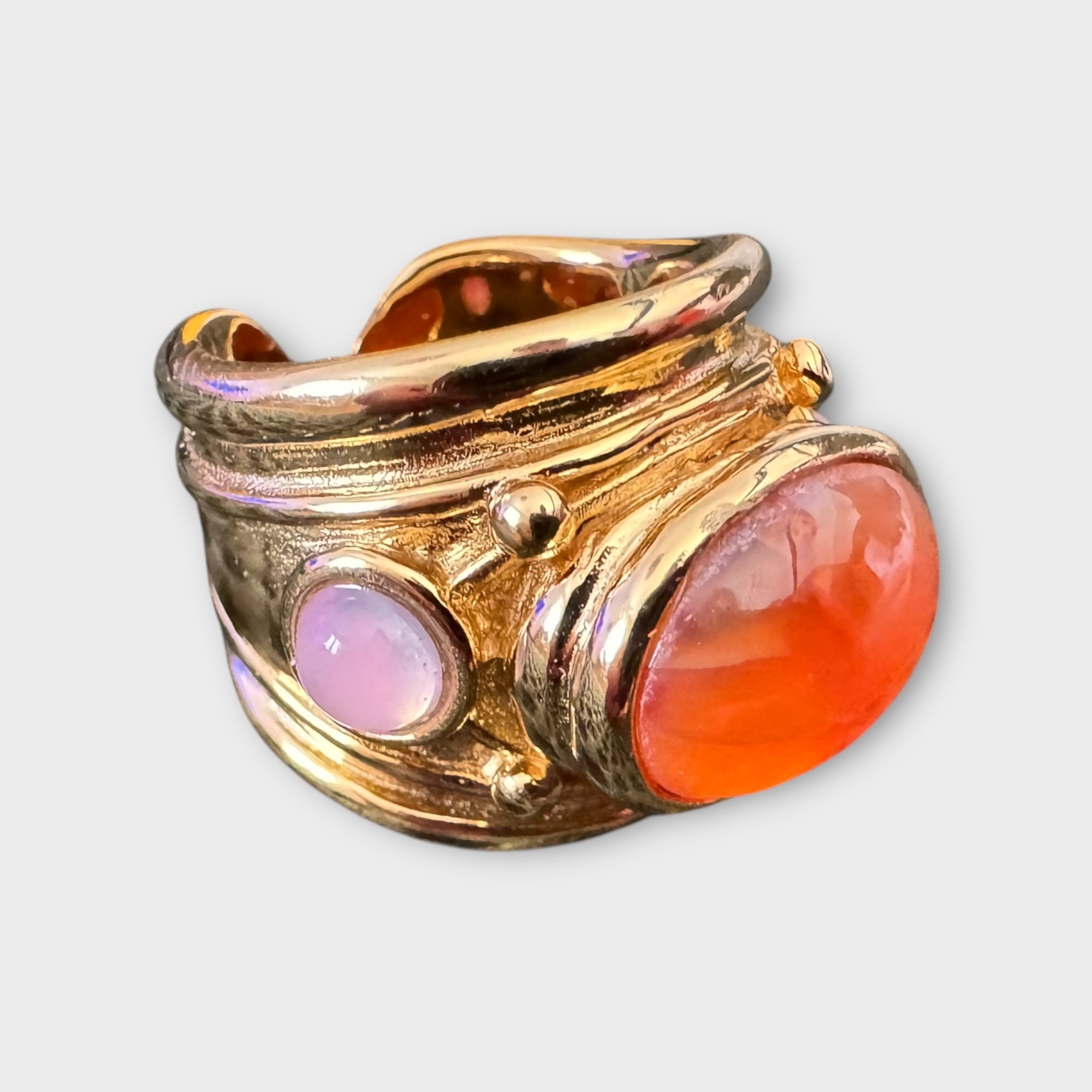 GAS BIJOUX - Bague SIMONE DORÉE - Cornaline et Quartz rose - Taille M