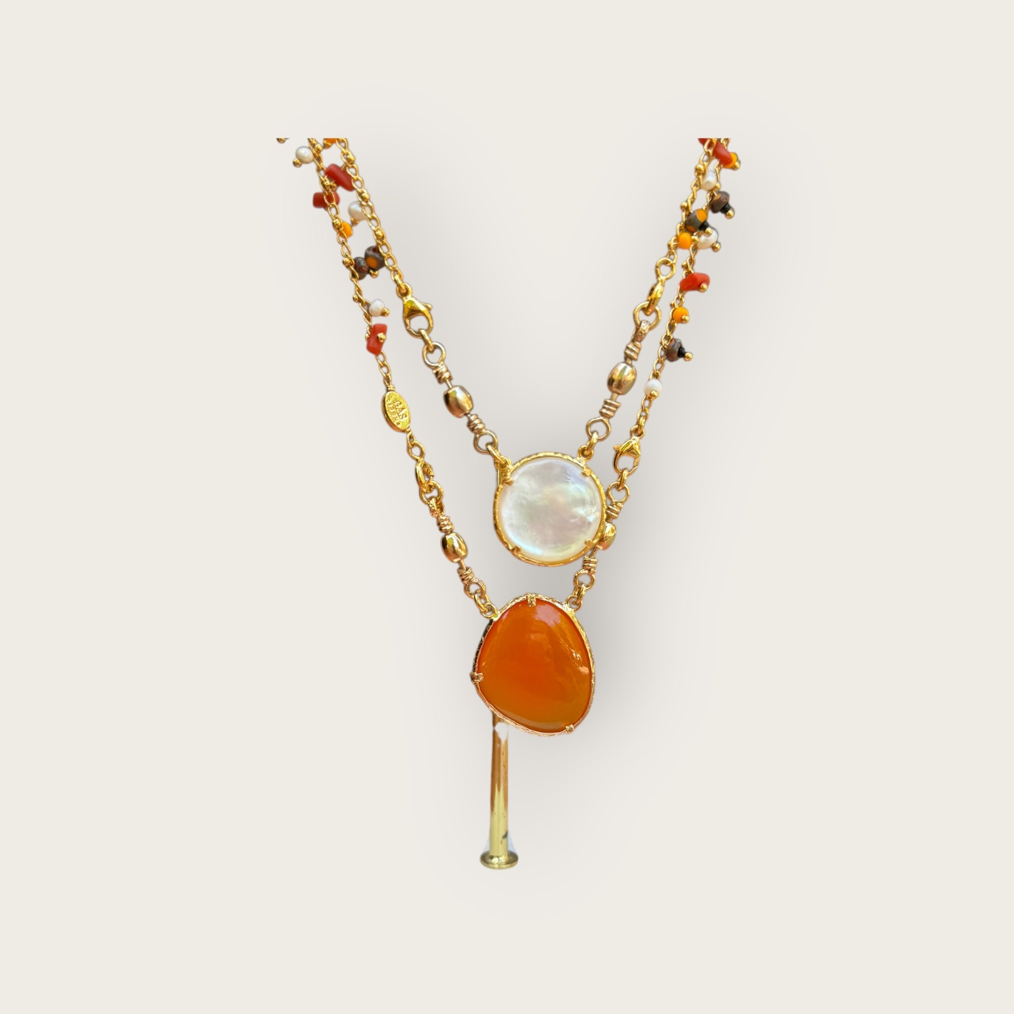 GAS BIJOUX - Collier scapulaire Nacre et cornaline