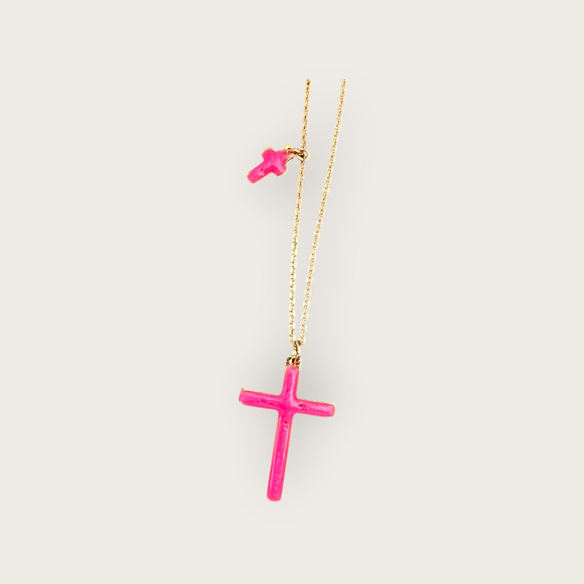 Mademoiselle OUPS - Sautoir CORPUS CRAZY - Grande croix émaillée - ROSE FLUO