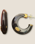 GAS BIJOUX - Boucles d'oreilles créoles ABALONE mini acétate dorées à l' or fin - Noir