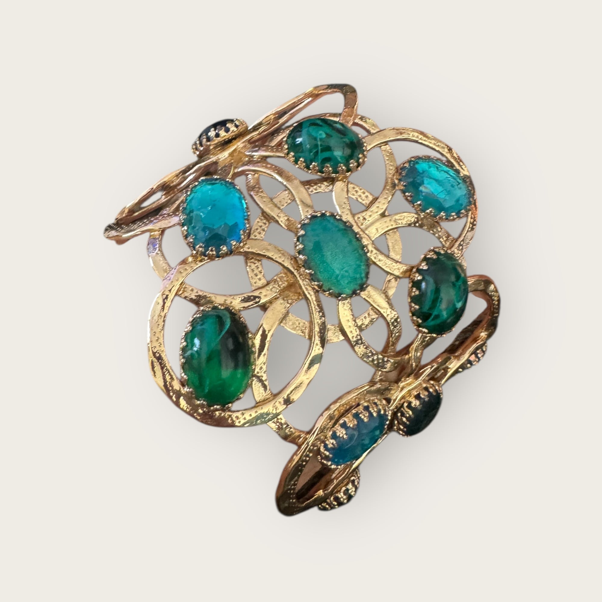 GAS BIJOUX - Manchette OLYMPIE dorée à l'or fin - Cabochons bleus et verts