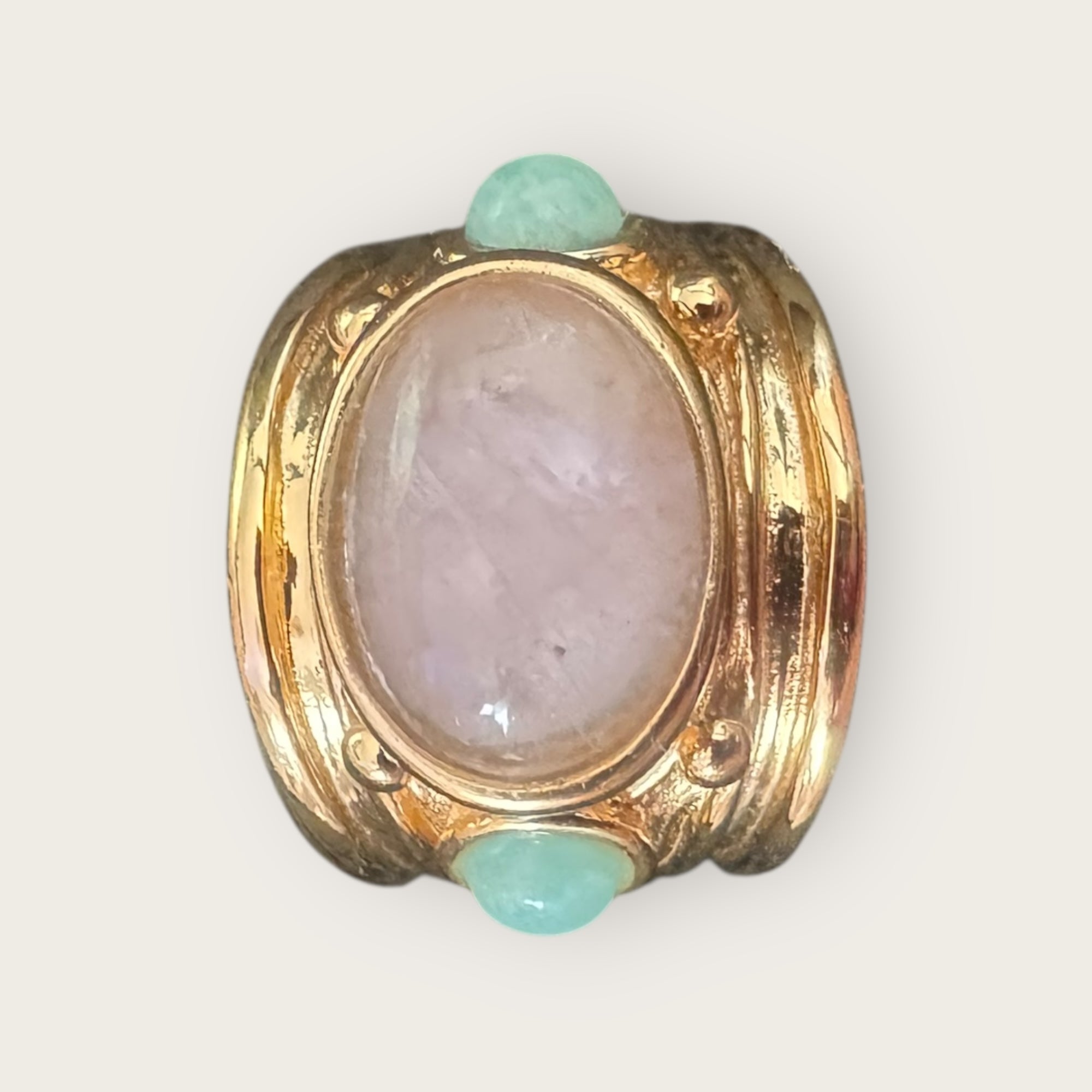GAS BIJOUX - Bague SIMONE DORÉE - Quartz rose et Amazonite- Taille XL