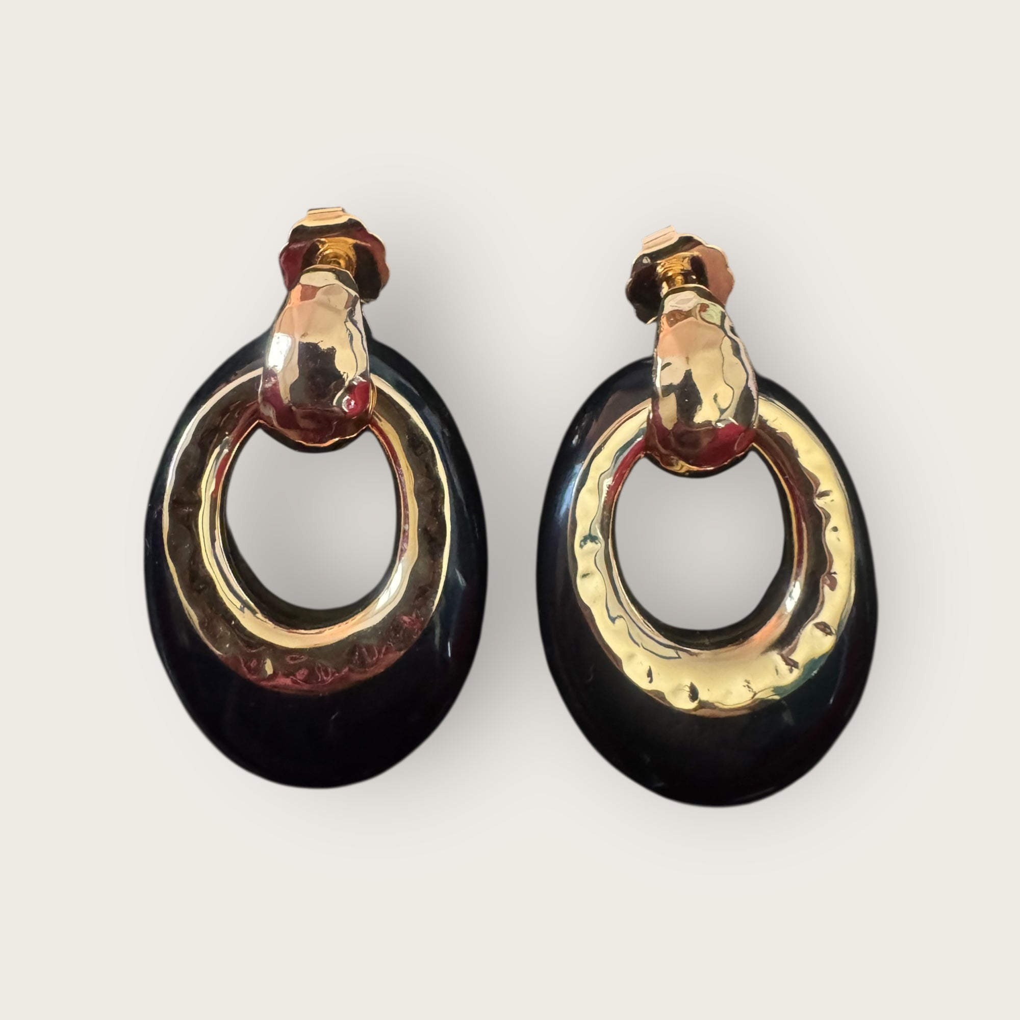 GAS BIJOUX - Boucles d'oreilles SELVA dorées à l'or fin GM - Acétate noire