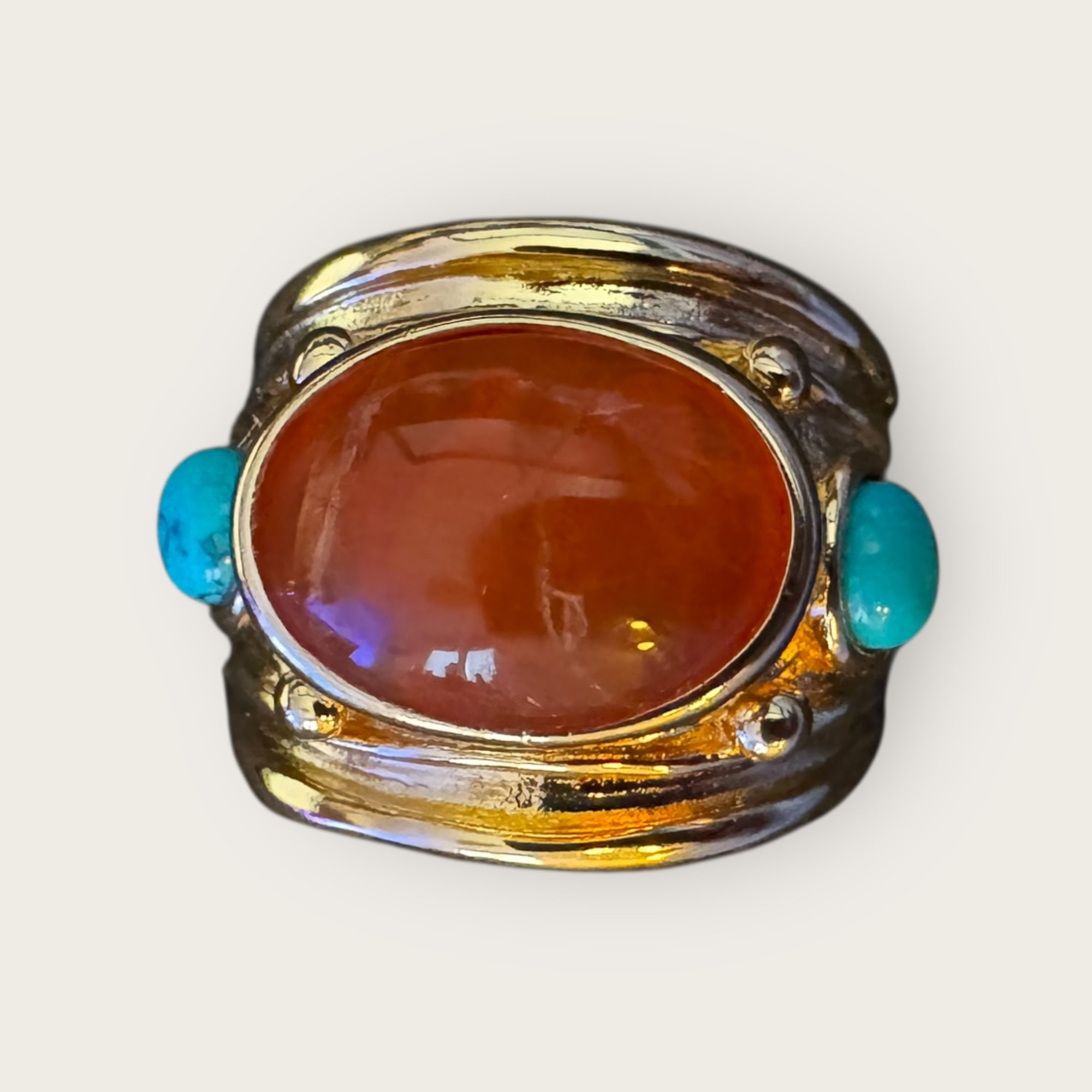 GAS BIJOUX - Bague SIMONE dorée à l'or fin - Cornaline et aventurine - Taille XL