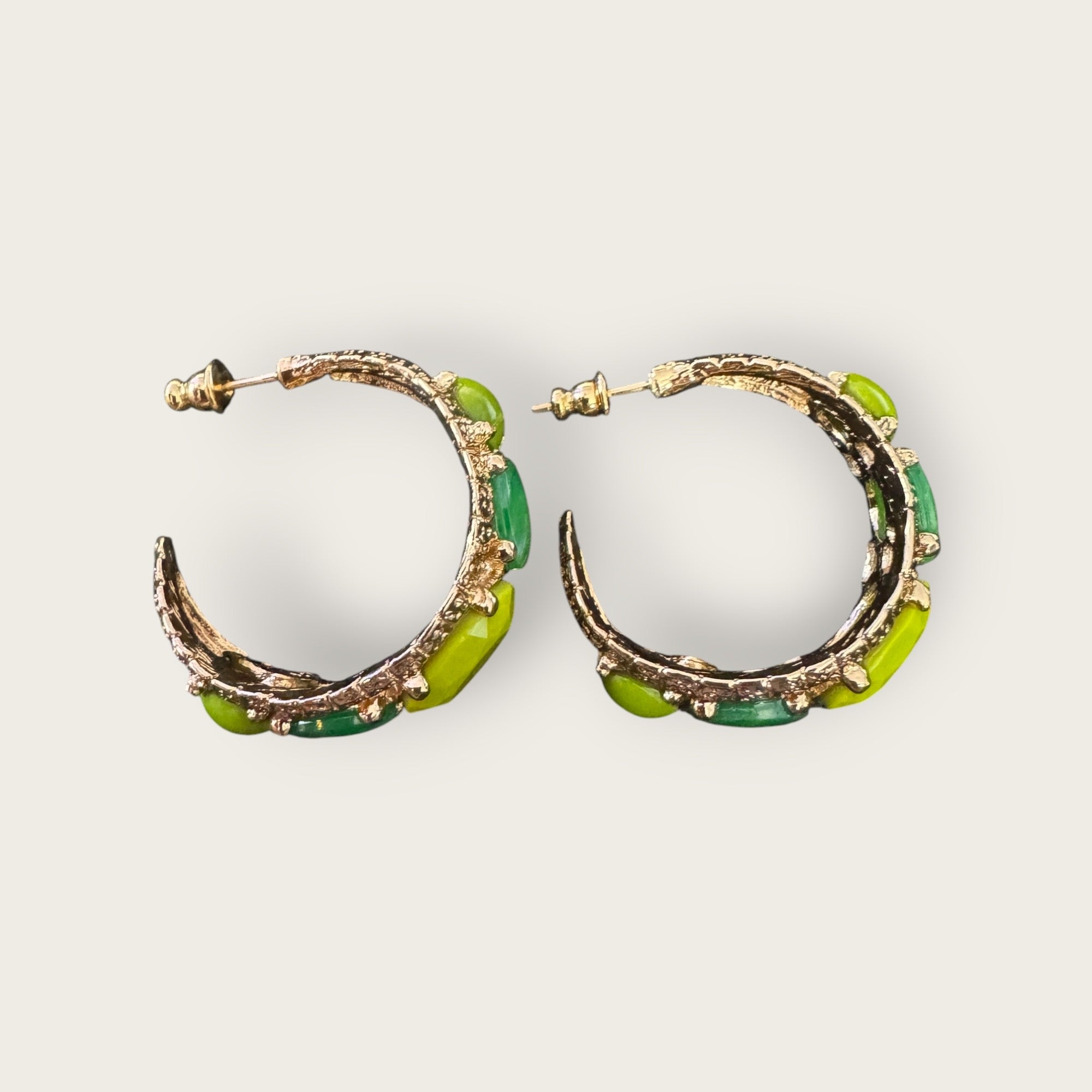 GAS BIJOUX - Boucles d’oreilles OREA dorées à l’or fin - Tons de verts
