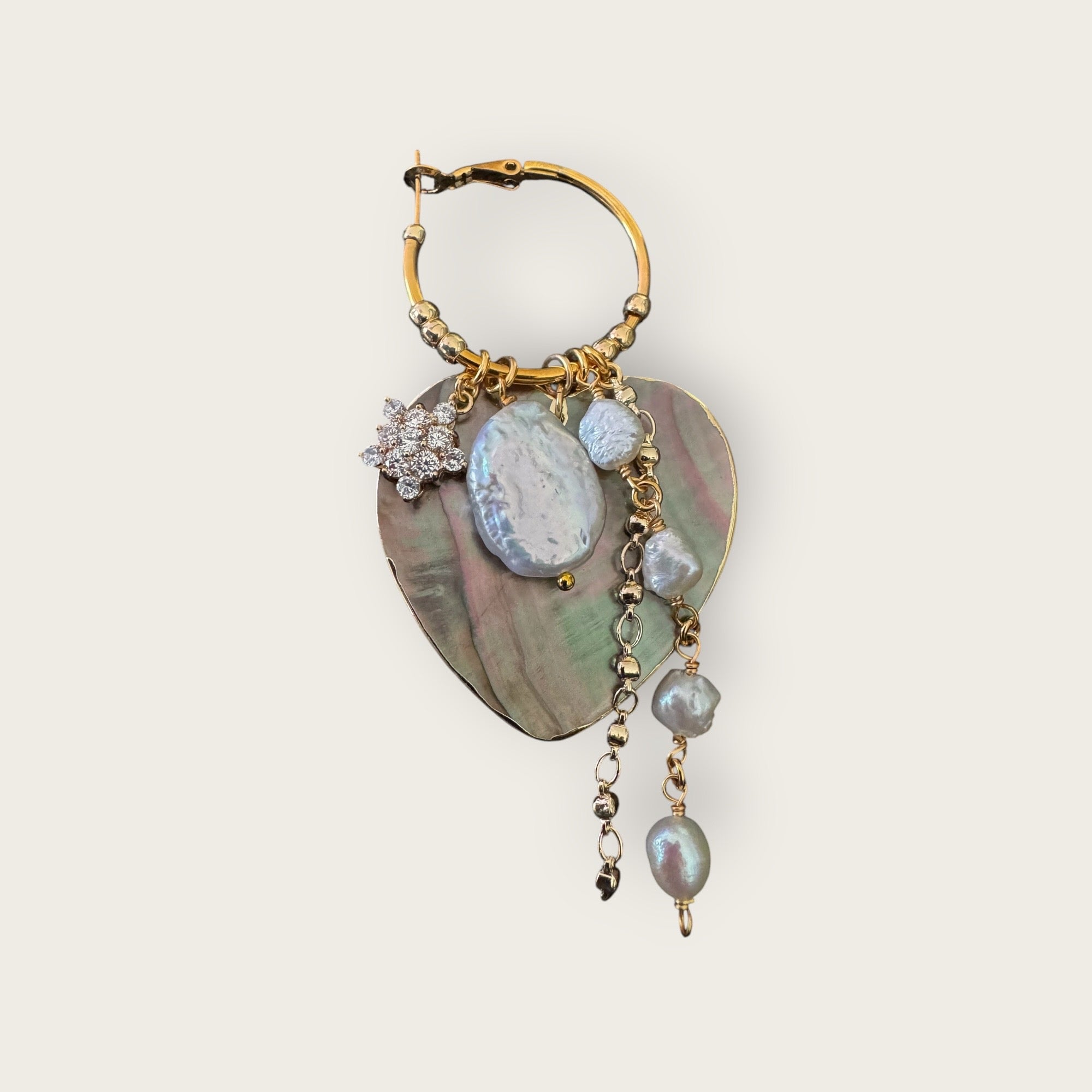 JORGINA - Boucles d'Oreilles Pendentif Cœur Nacre & Perles Baroques