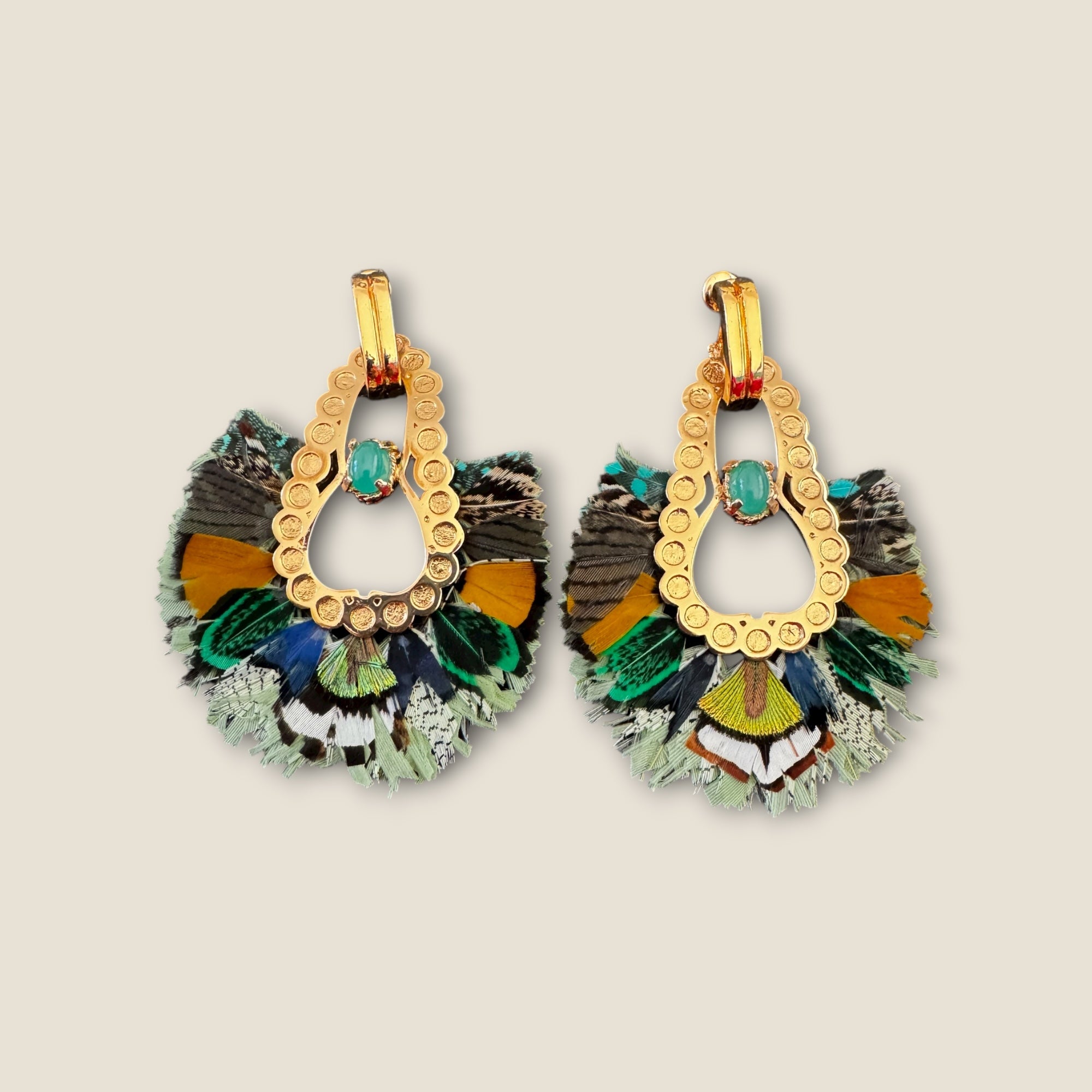 GAS BIJOUX - Boucles d'oreilles FORTALEZA dorées à l'or fin - Tons de verts