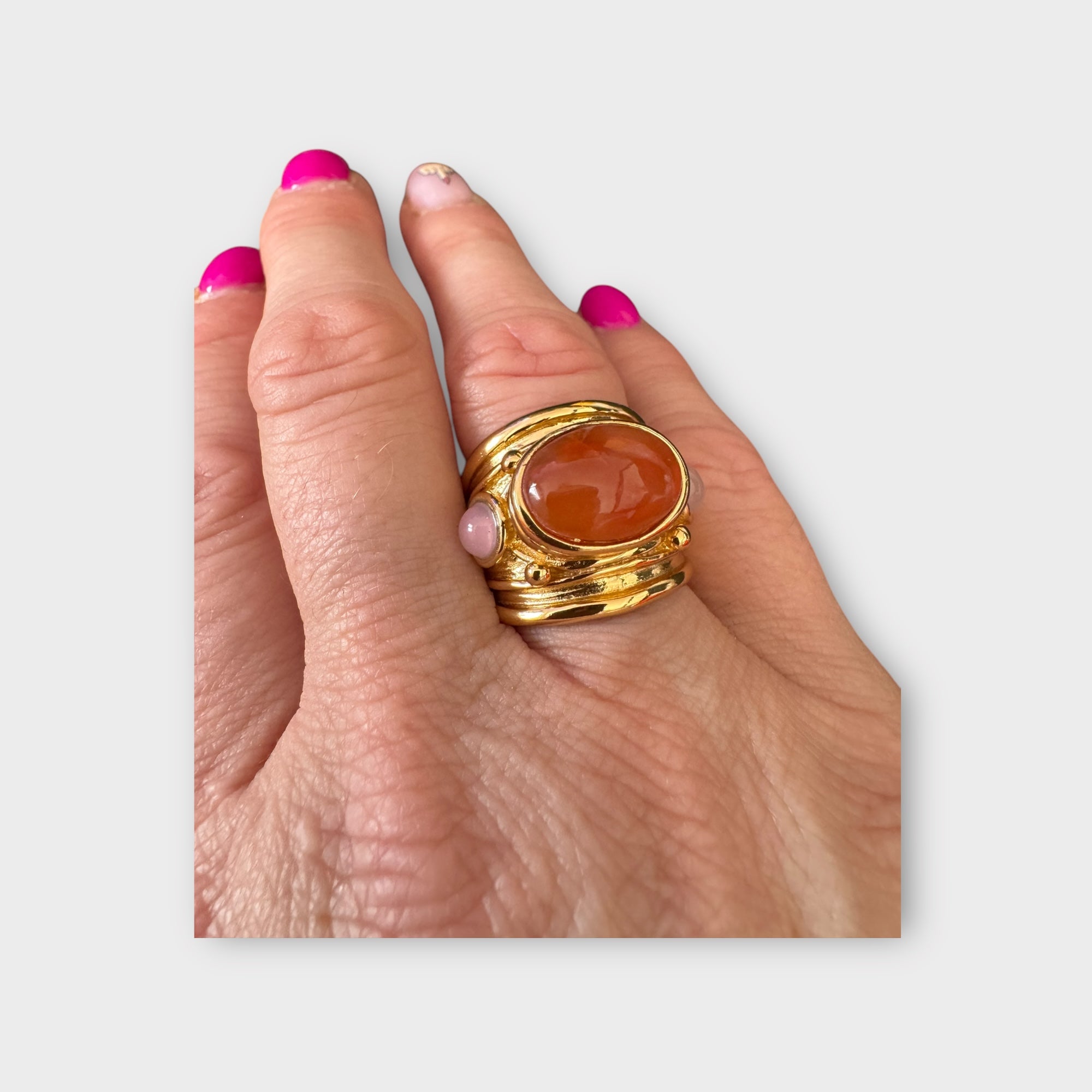 GAS BIJOUX - Bague SIMONE DORÉE - Cornaline et Quartz rose - Taille M