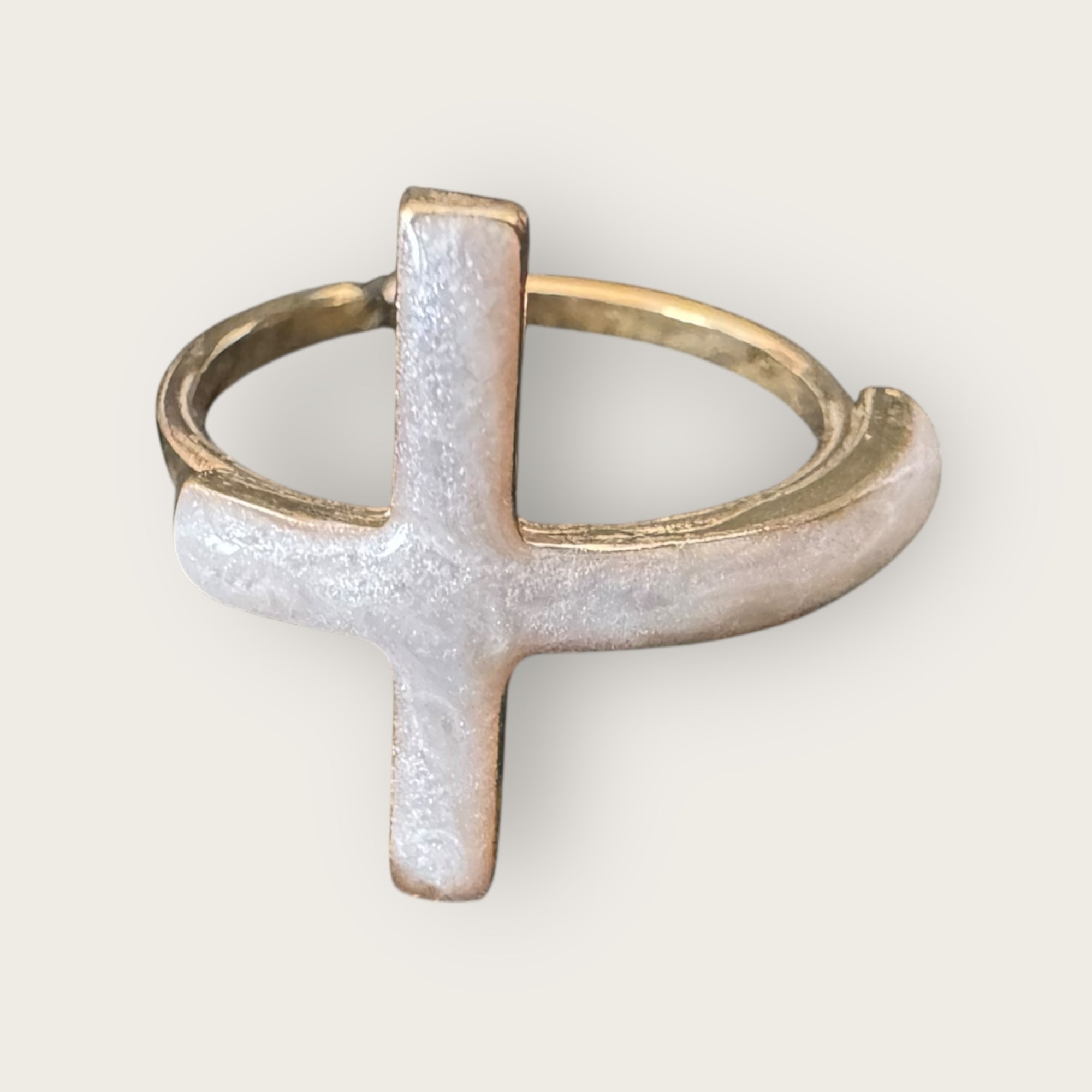Mademoiselle OUPS - Bague CORPUS CRAZY grande croix émaillée - BLANCHE