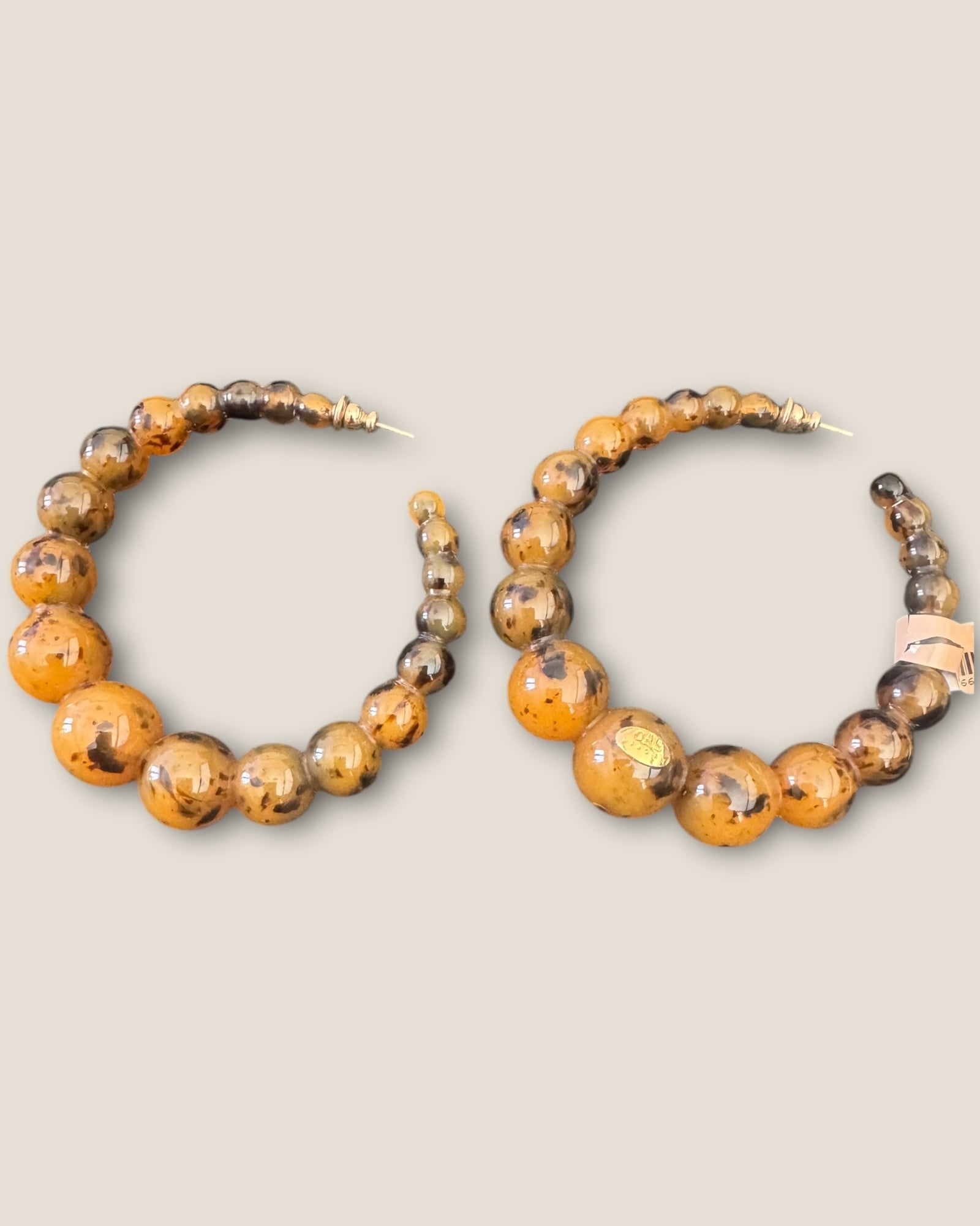 GAS BIJOUX - Boucles d’oreilles créoles ANDY acétate grand modèle dorées à l’or fin - Marron