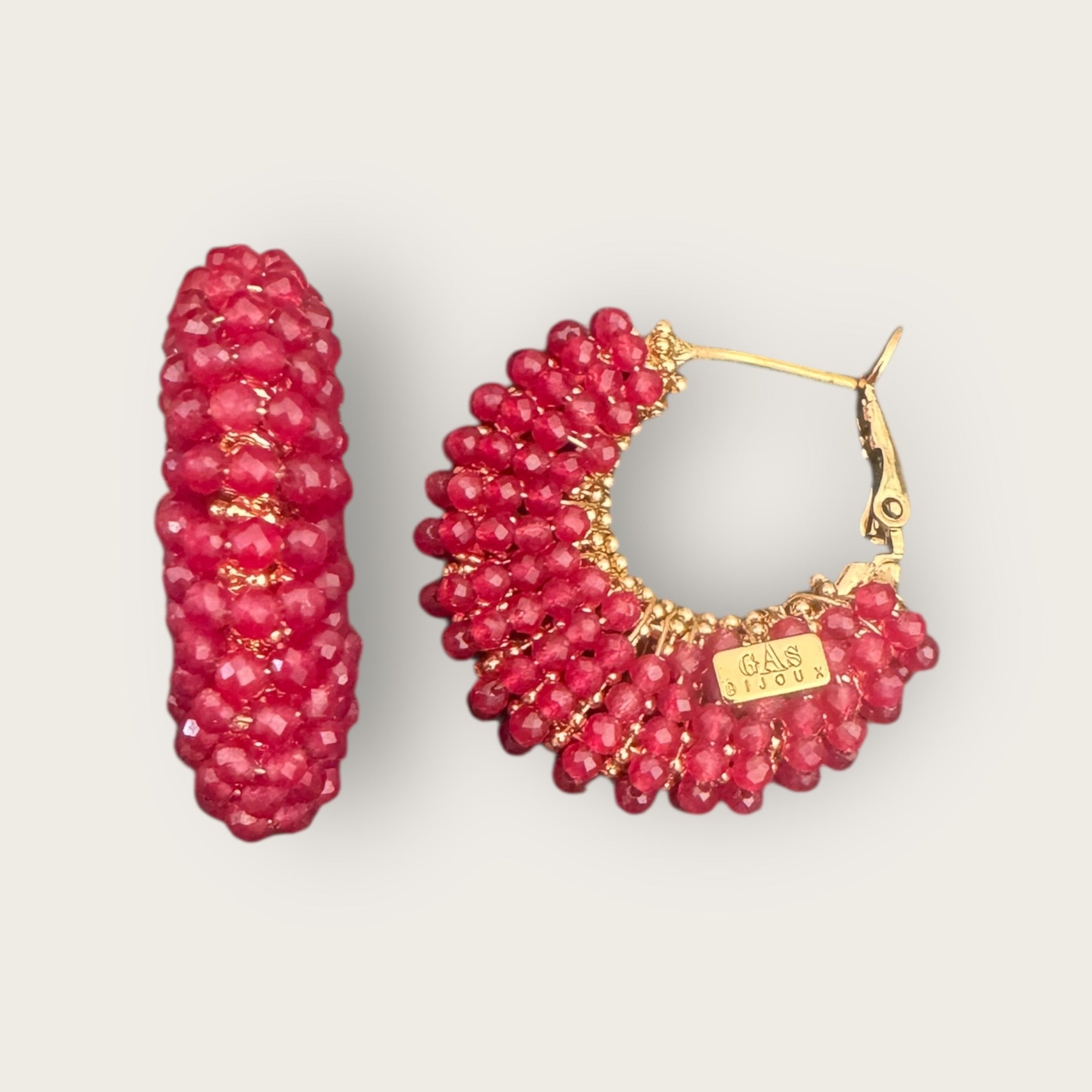 GAS BIJOUX - Boucles d’oreilles IZZIA petit modèle dorée à l’or fin - Grenat