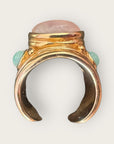 GAS BIJOUX - Bague SIMONE DORÉE - Quartz rose et Amazonite- Taille XL