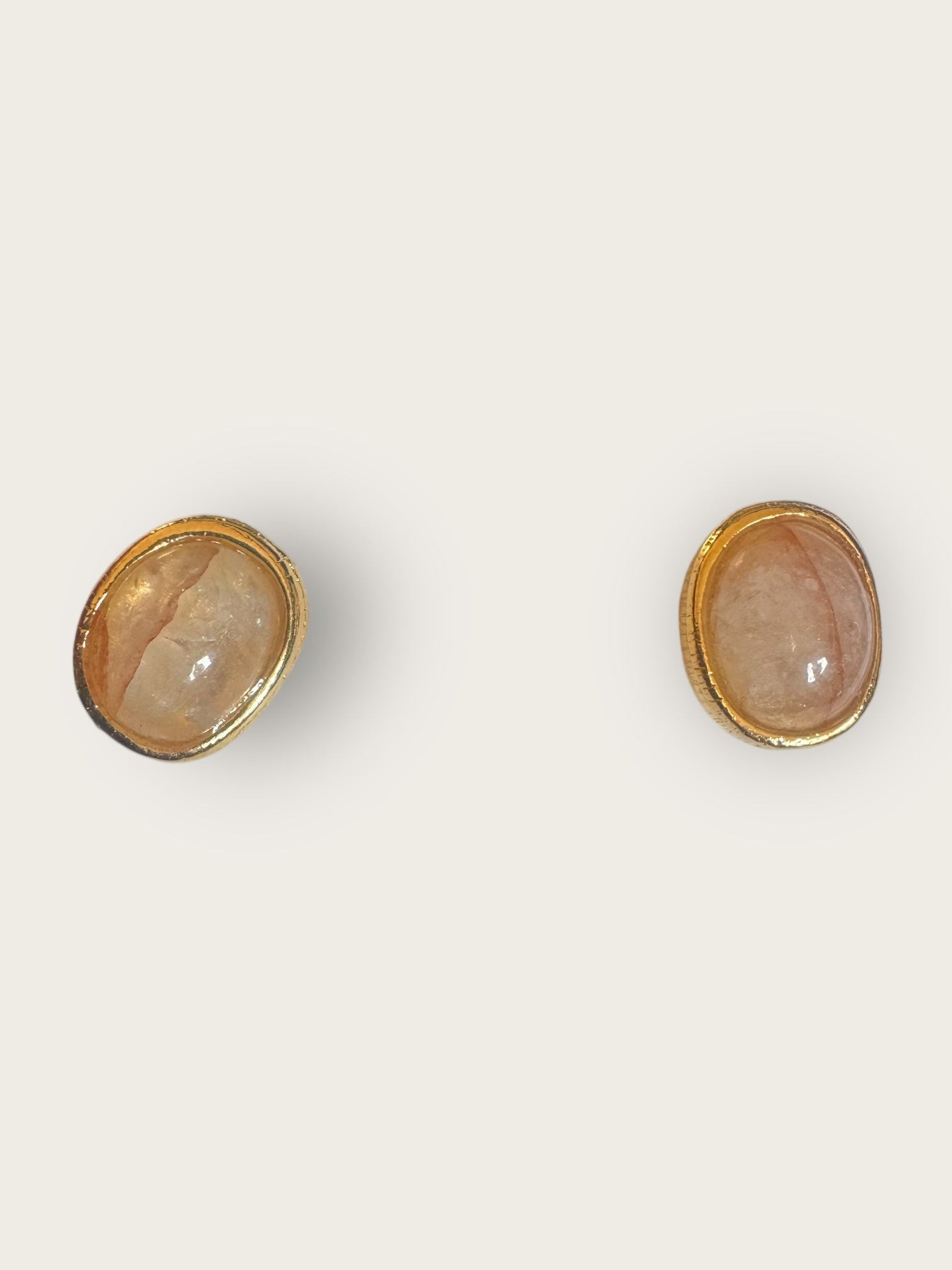 GAS BIJOUX - Boucles d'oreilles puces OVO dorées à l'or fin - Quartz rose