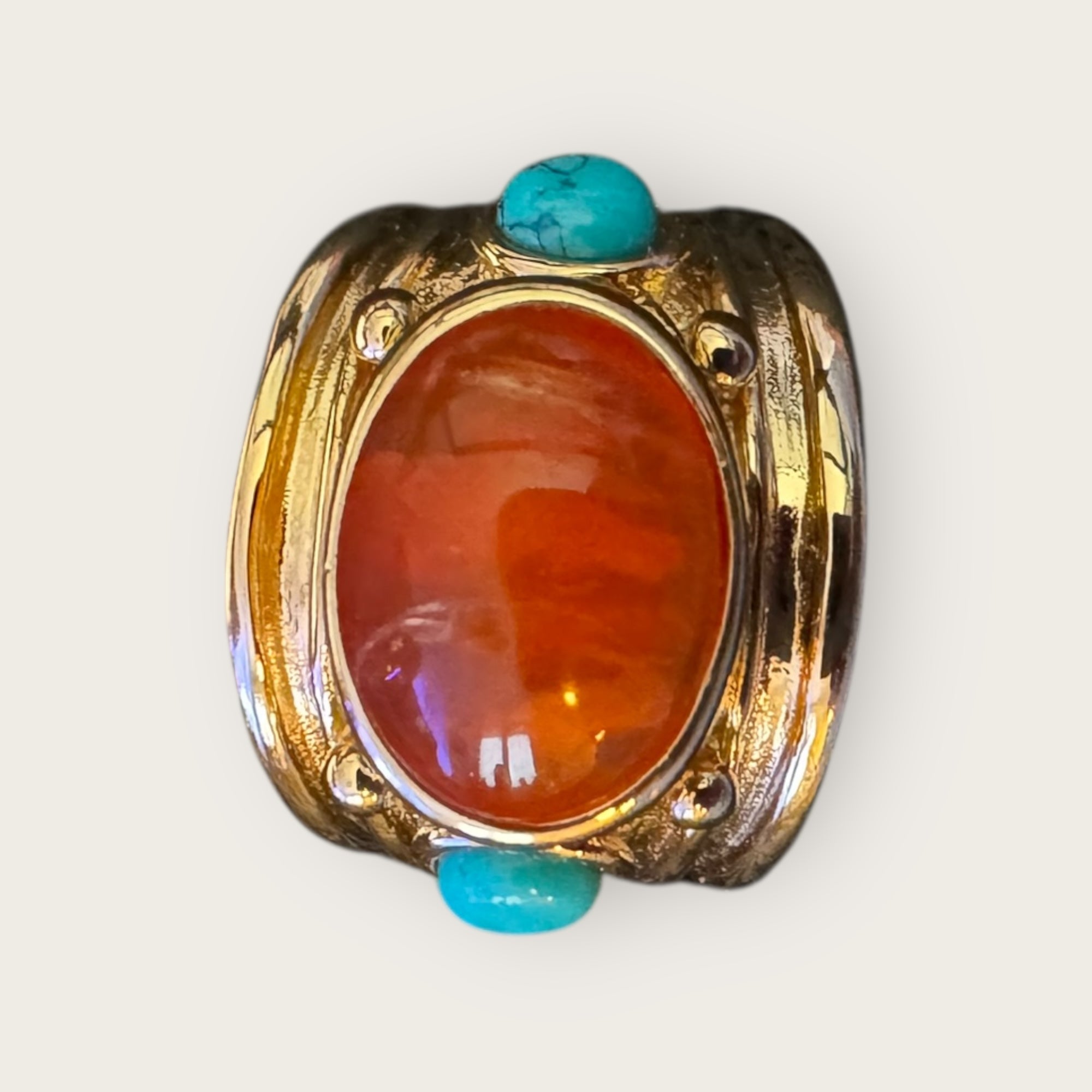 GAS BIJOUX - Bague SIMONE dorée à l'or fin - Cornaline et aventurine - Taille XL