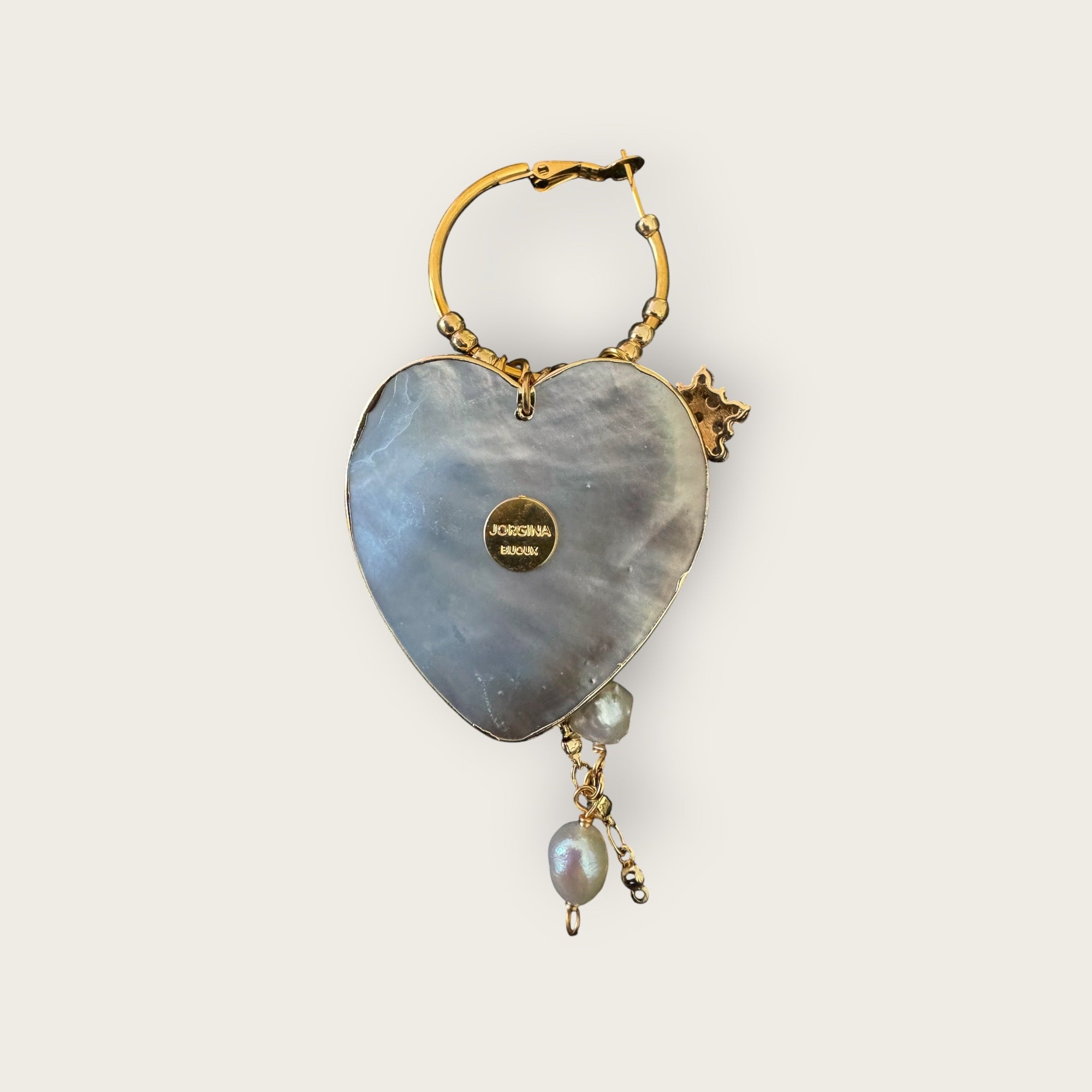 JORGINA - Boucles d'Oreilles Pendentif Cœur Nacre & Perles Baroques