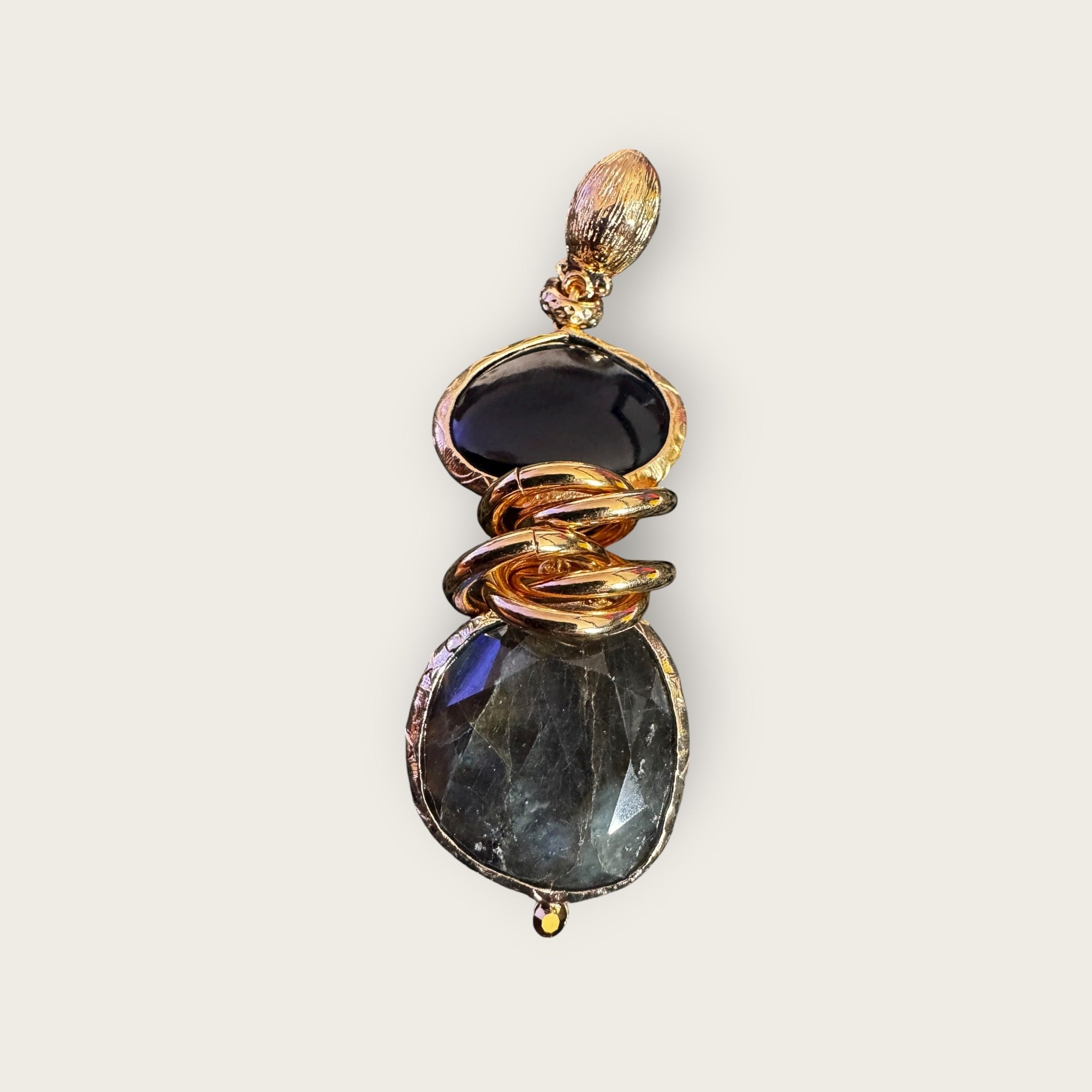 GAS BIJOUX - Boucles d’oreilles SIRENA dorées à l’or fin - Onyx et Labradorite