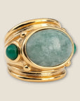 GAS BIJOUX - Bague SIMONE dorée à l'or fin - Aventurine et Malachite - Taille L