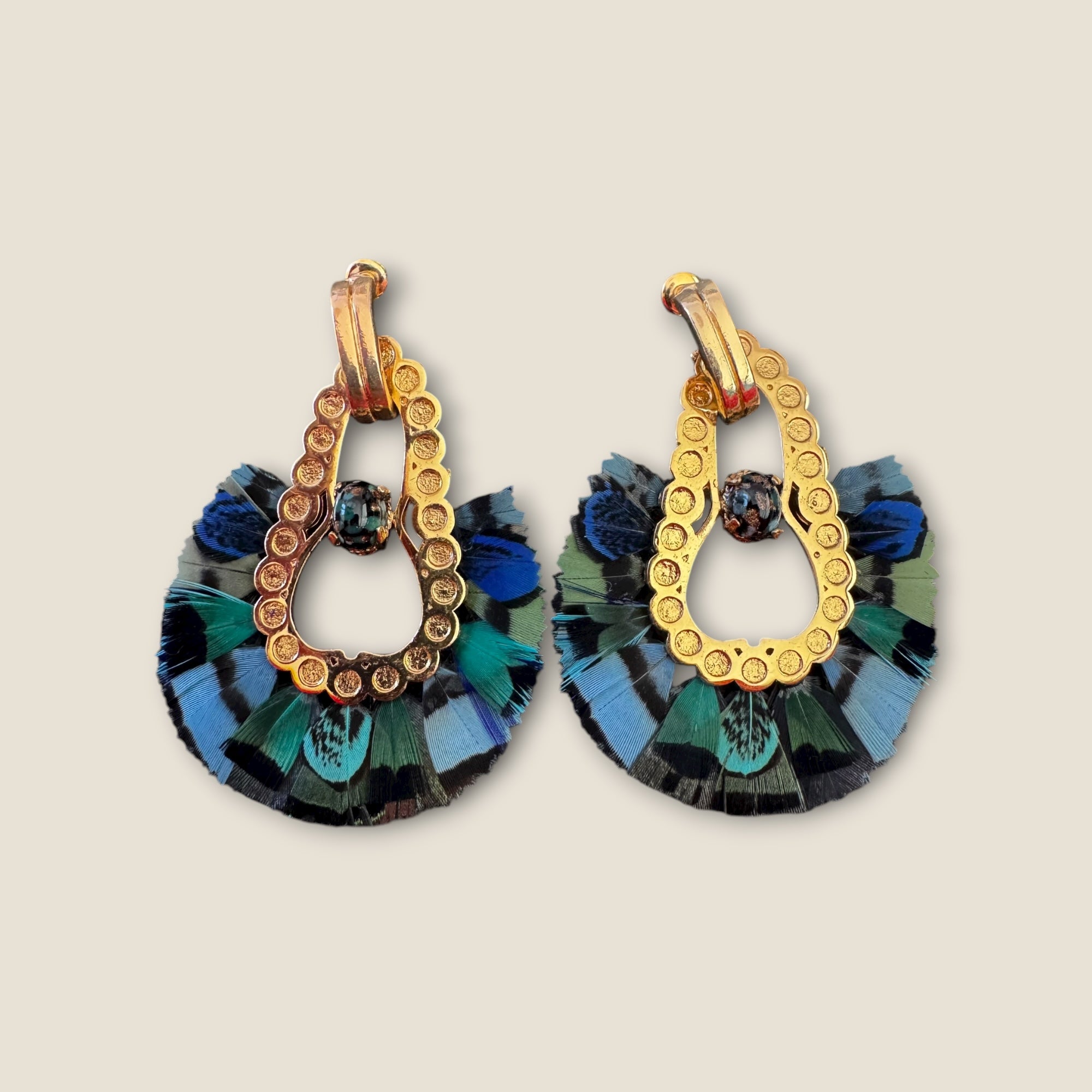 GAS BIJOUX - Boucles d'oreilles FORTALEZA dorées à l'or fin - Tons de bleus
