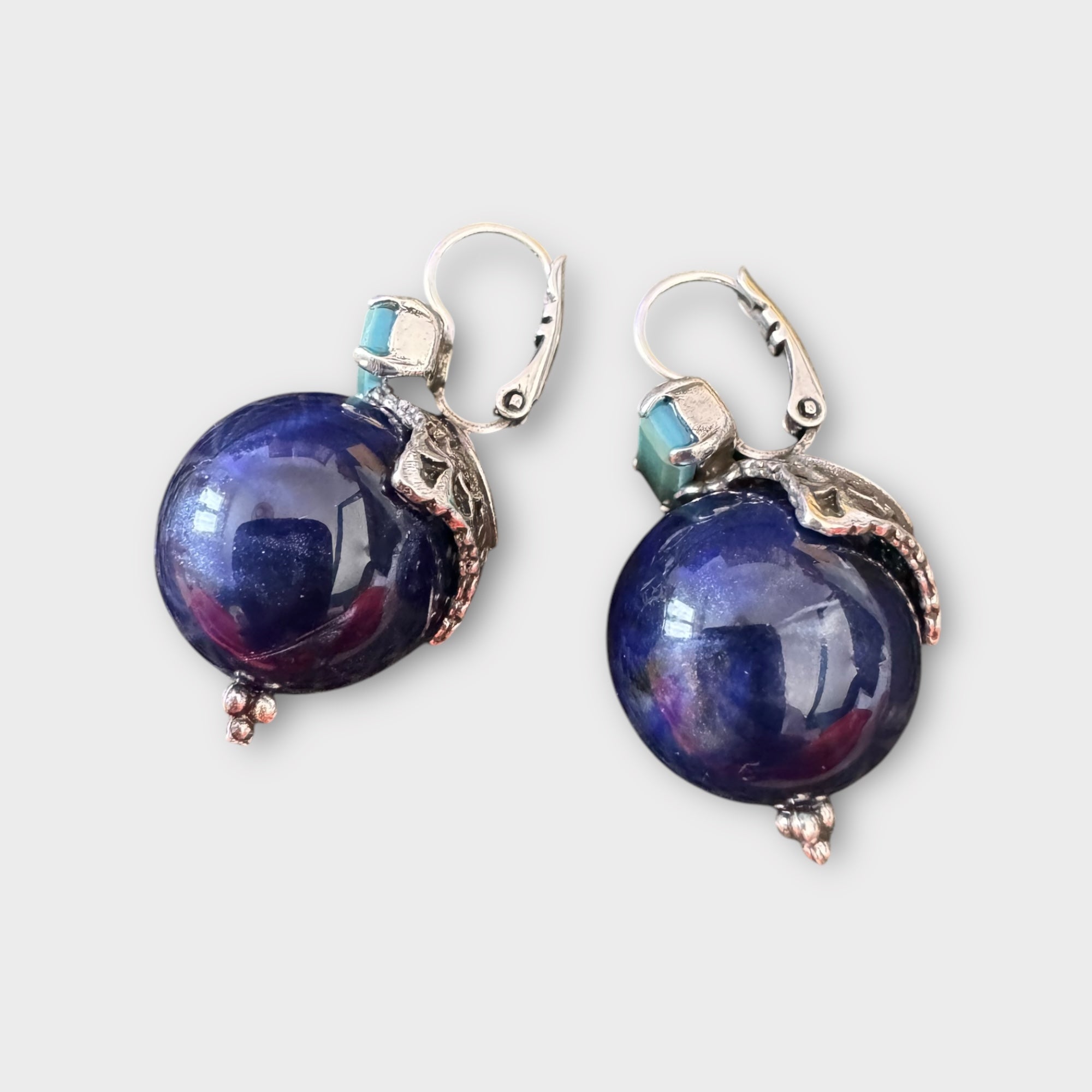 GAS BIJOUX - Boucles d'oreilles DECALCIA argentées et Bleu marine