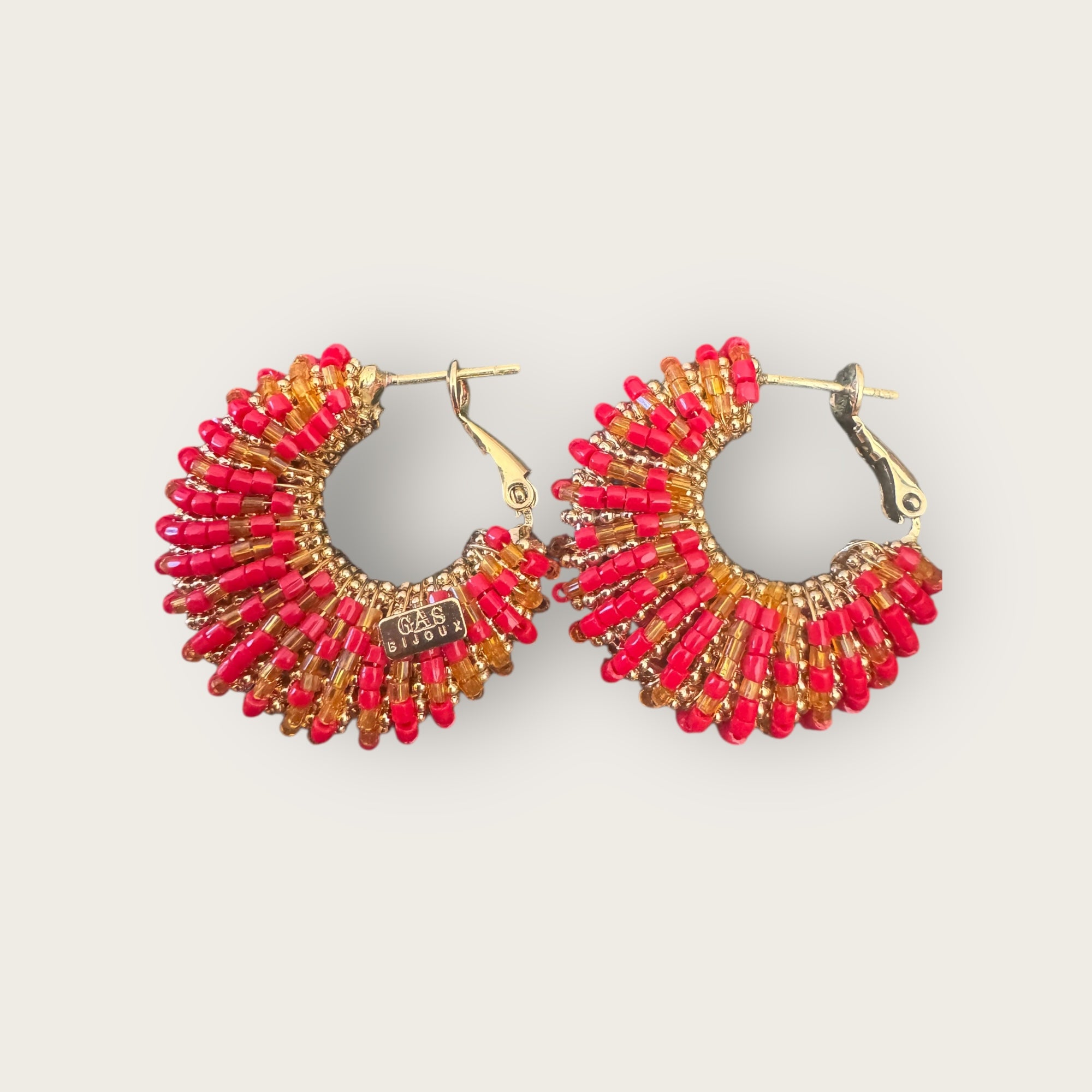 GAS BIJOUX - Boucles d’oreilles IZZIA petit modèle dorées à l’or fin - Rouge et doré