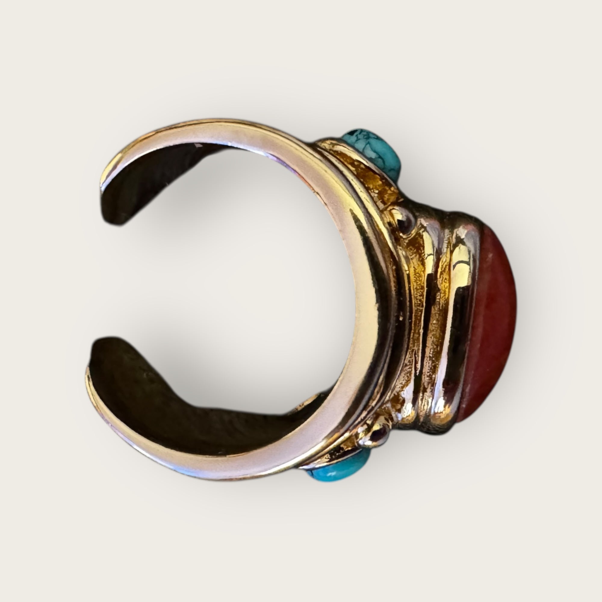 GAS BIJOUX - Bague SIMONE dorée à l'or fin - Cornaline et aventurine - Taille XL