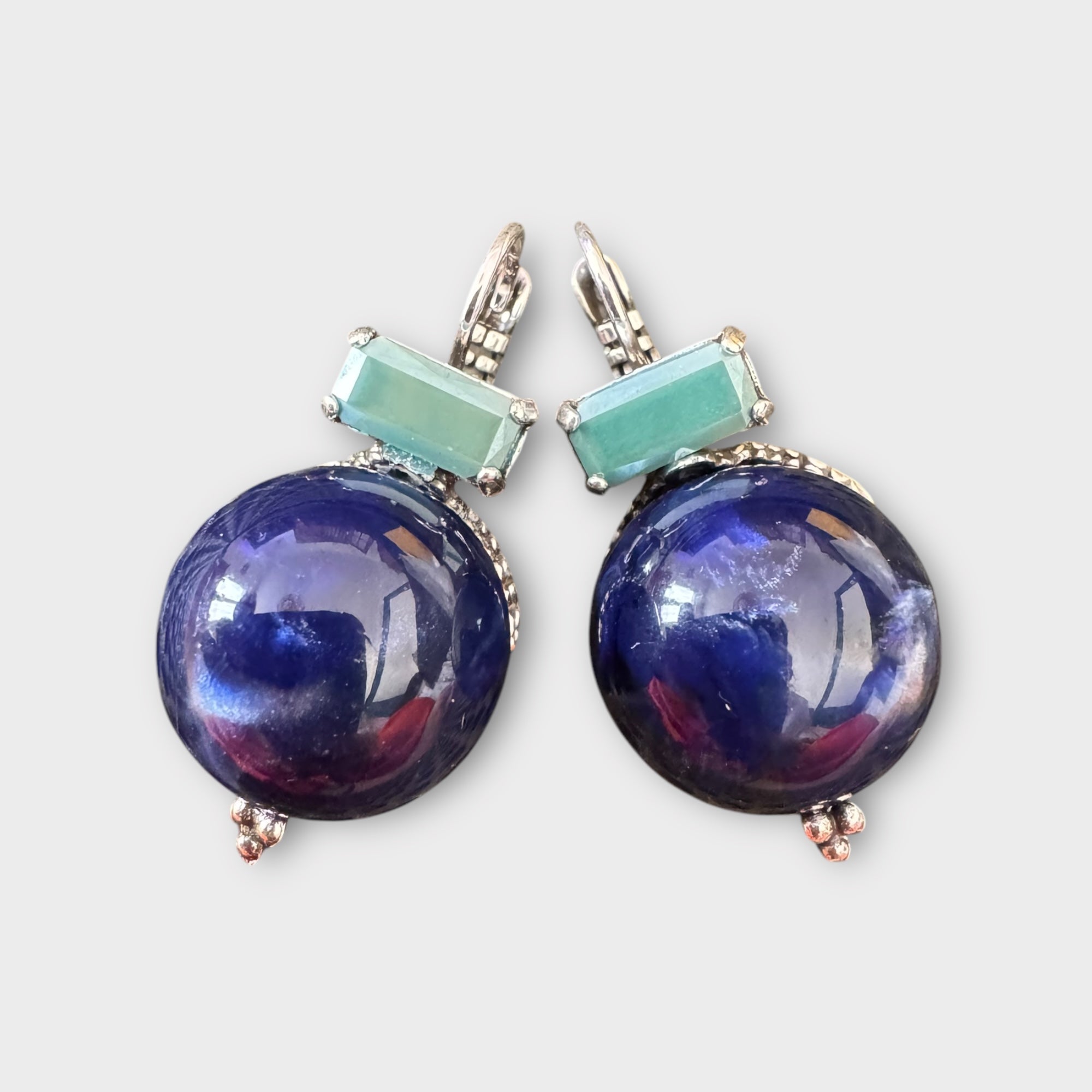 GAS BIJOUX - Boucles d'oreilles DECALCIA argentées et Bleu marine