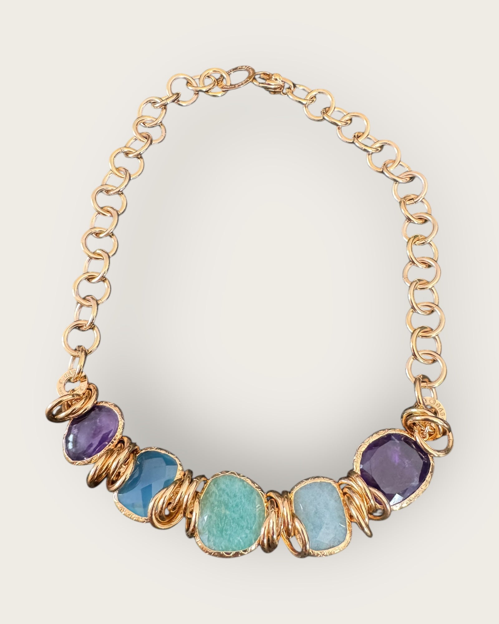 GAS BIJOUX - Collier SIRENA doré à l'or fin - Améthyste - Fluorine et Amazonite