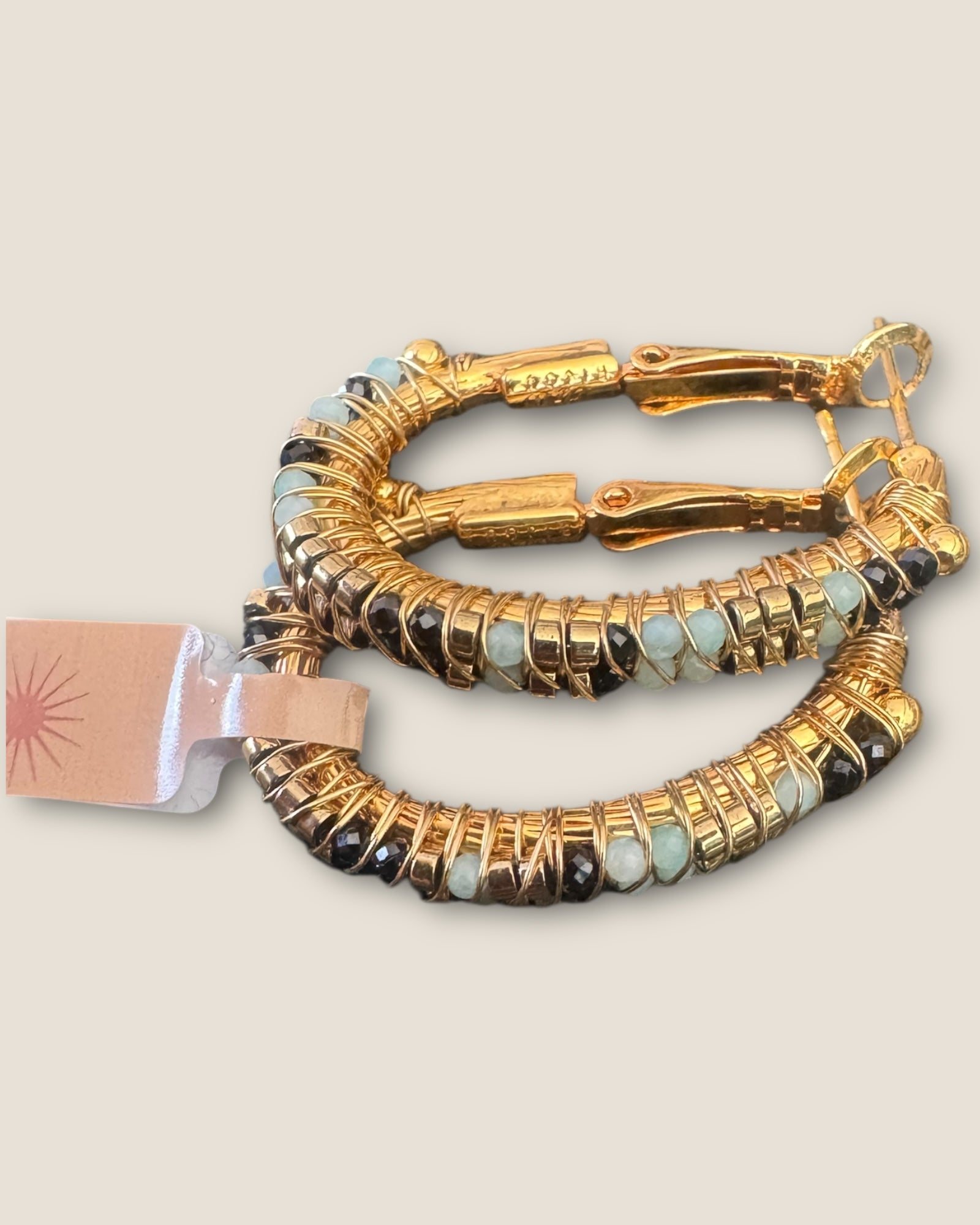GAS BIJOUX - Boucles d’oreilles LYRE moyen modèle dorées à l’or fin - Calcite et onyx noir