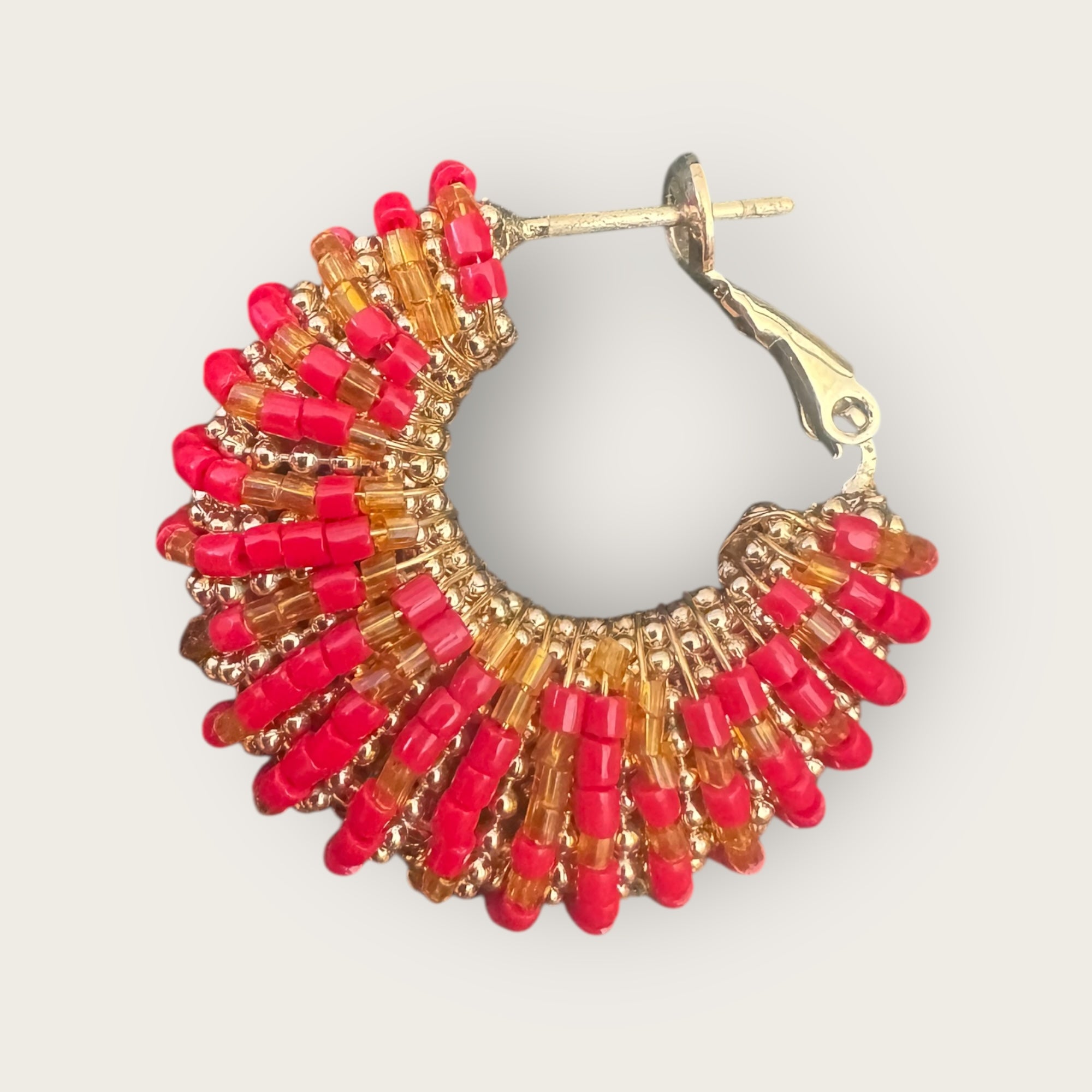 GAS BIJOUX - Boucles d’oreilles IZZIA petit modèle dorées à l’or fin - Rouge et doré